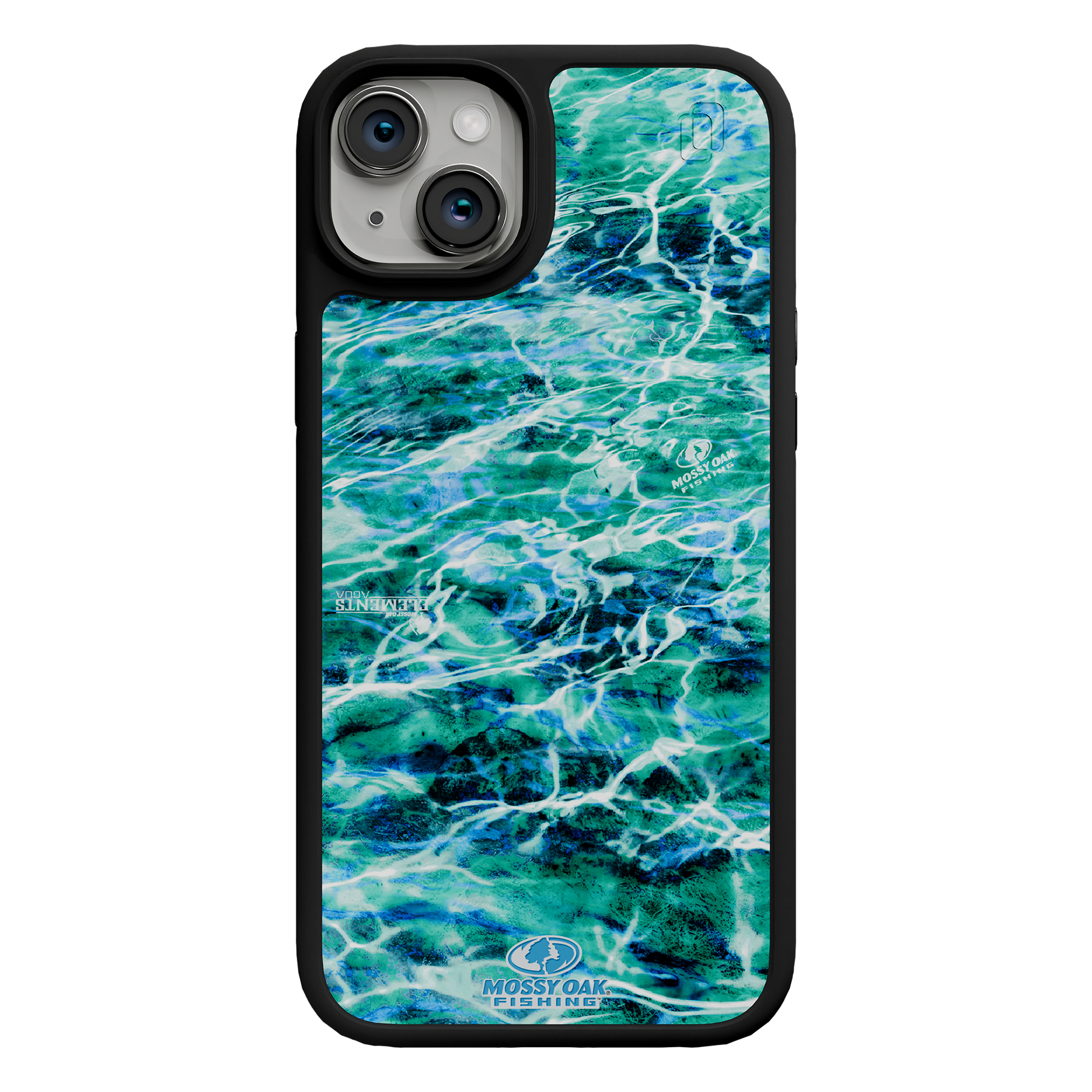 Shock-Absorbent MagSafe® Case for Apple iPhone 15 Plus | Mossy Oak Agua Seafoam Blue Camo Onyx Black