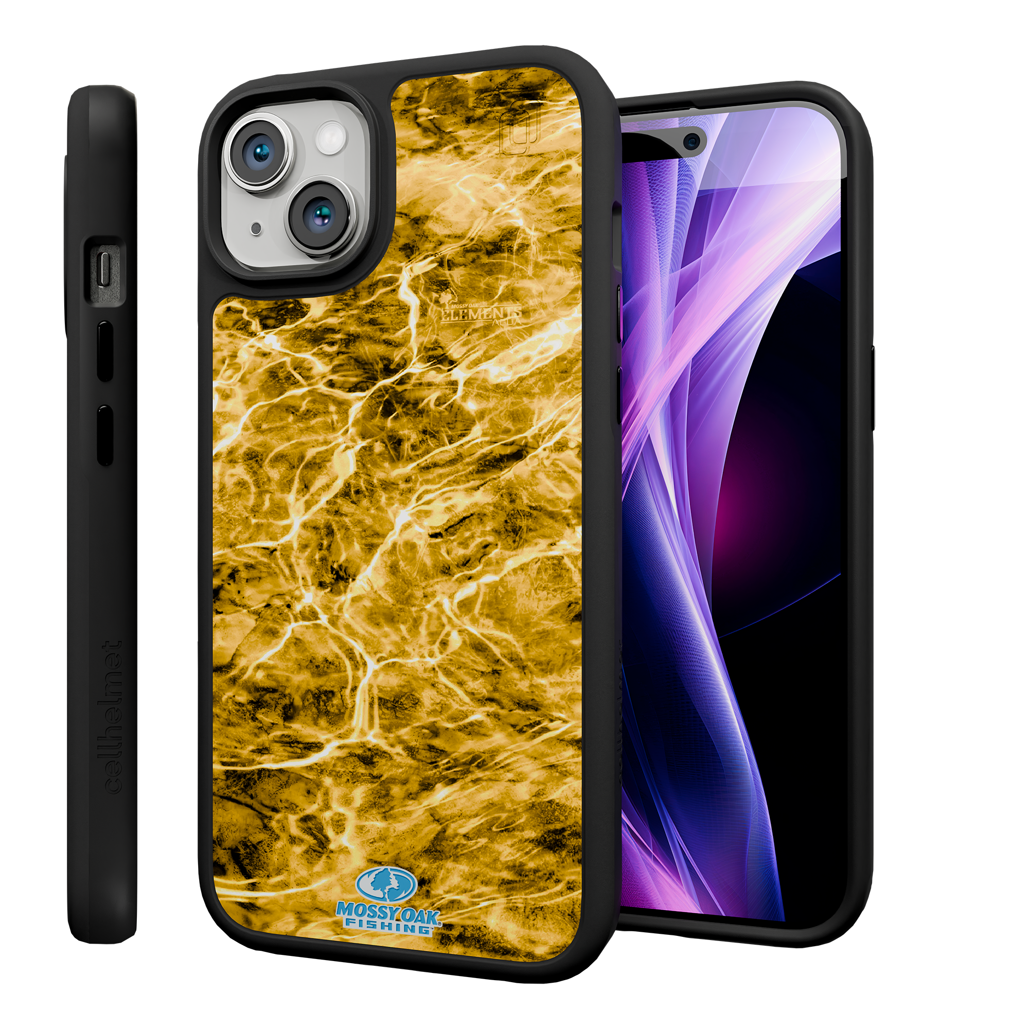 Shock-Absorbent MagSafe® Case for Apple iPhone 15 Plus | Mossy Oak Agua Yellowfin Camo Onyx Black