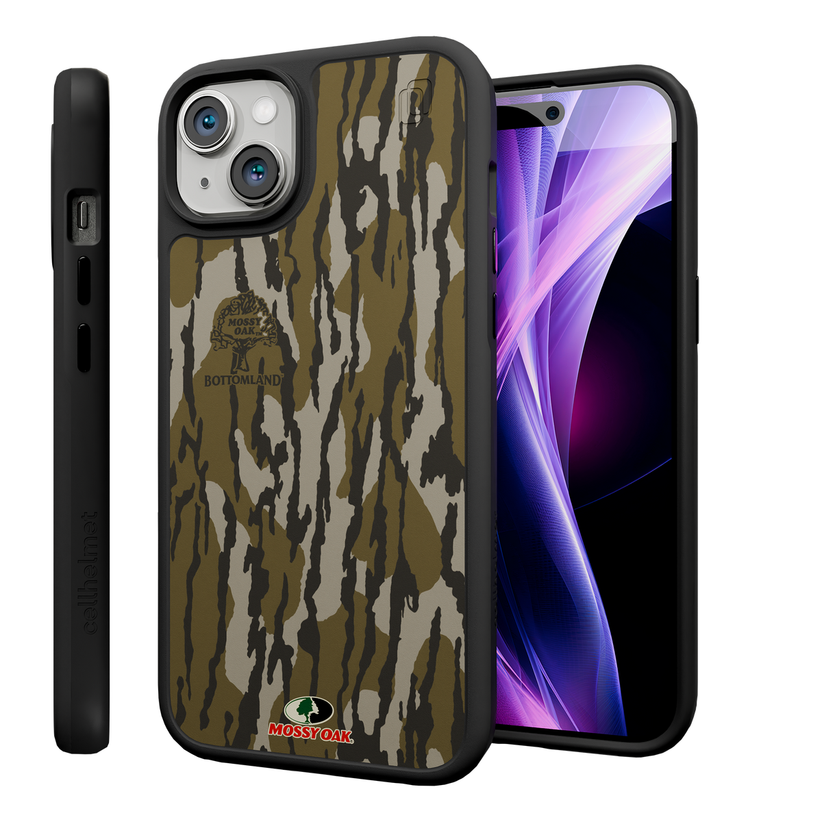 Shock-Absorbent MagSafe® Case for Apple iPhone 15 Plus | Mossy Oak Bottomland Camo Onyx Black