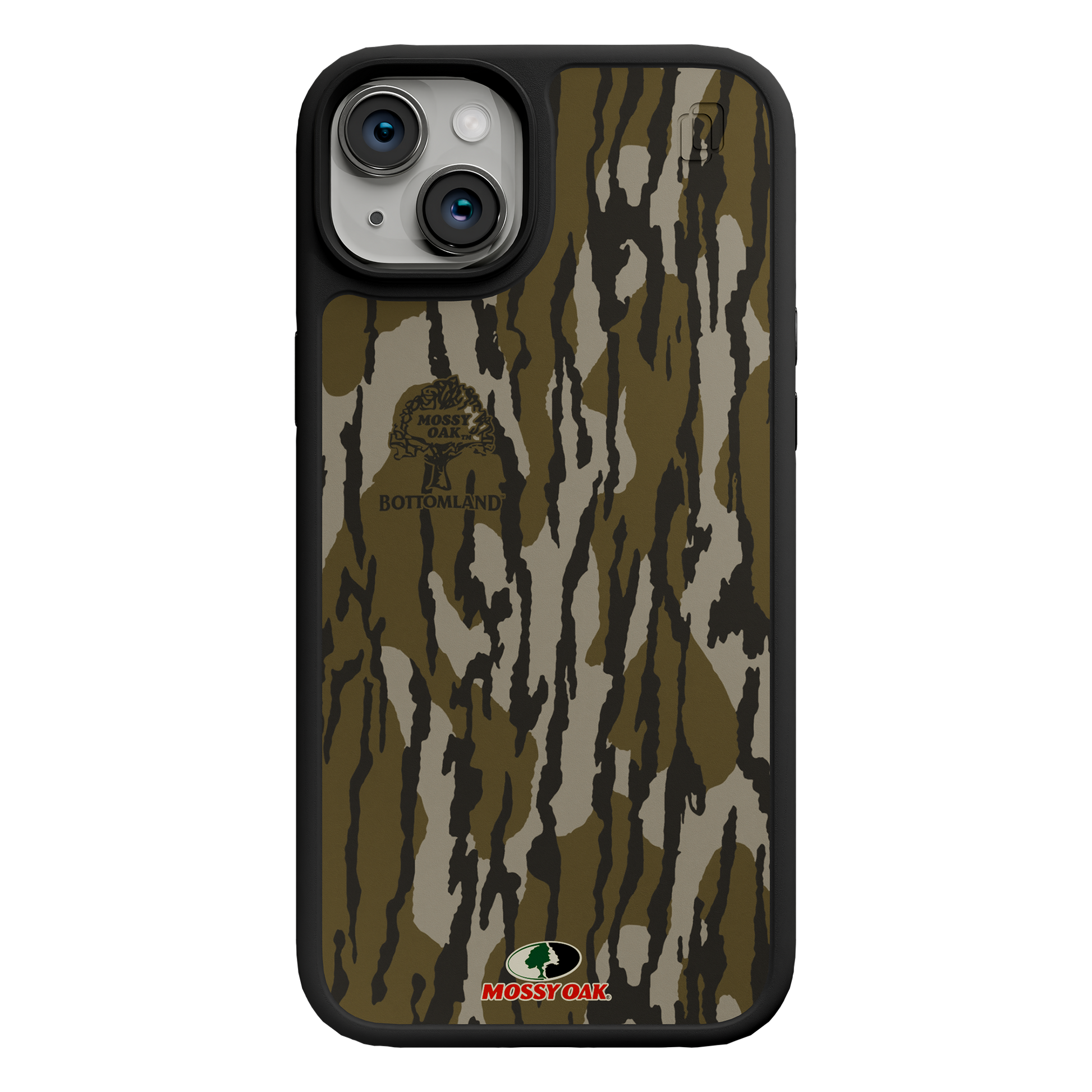 Shock-Absorbent MagSafe® Case for Apple iPhone 15 Plus | Mossy Oak Bottomland Camo Onyx Black