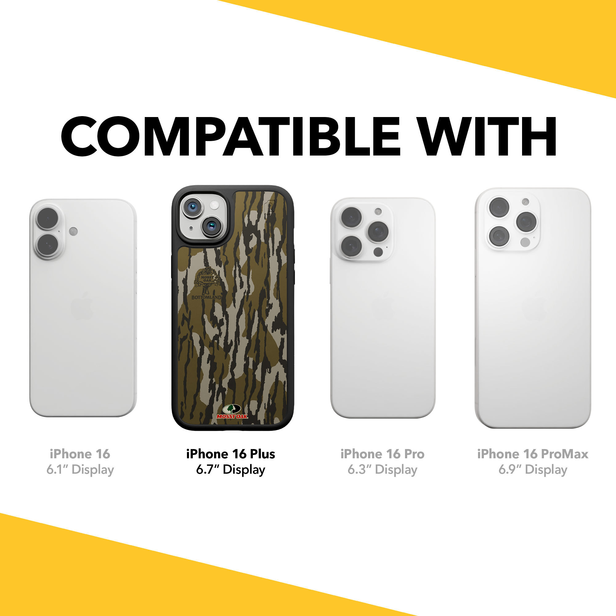 Shock-Absorbent MagSafe® Case for Apple iPhone 15 Plus | Mossy Oak Bottomland Camo Onyx Black