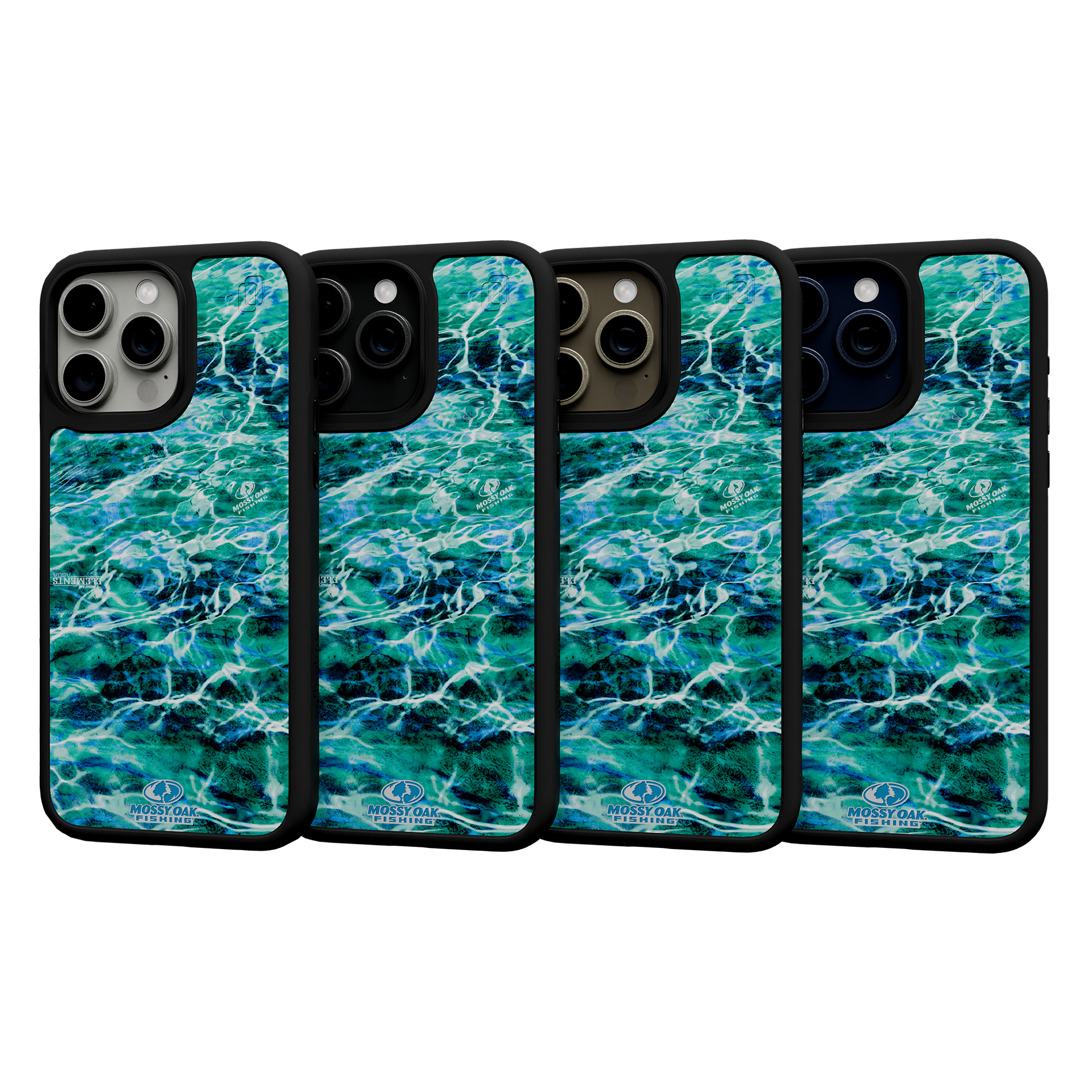 Shock-Absorbent MagSafe® Case for Apple iPhone 15 Pro Max | Mossy Oak Agua Seafoam Blue Camo Onyx Black