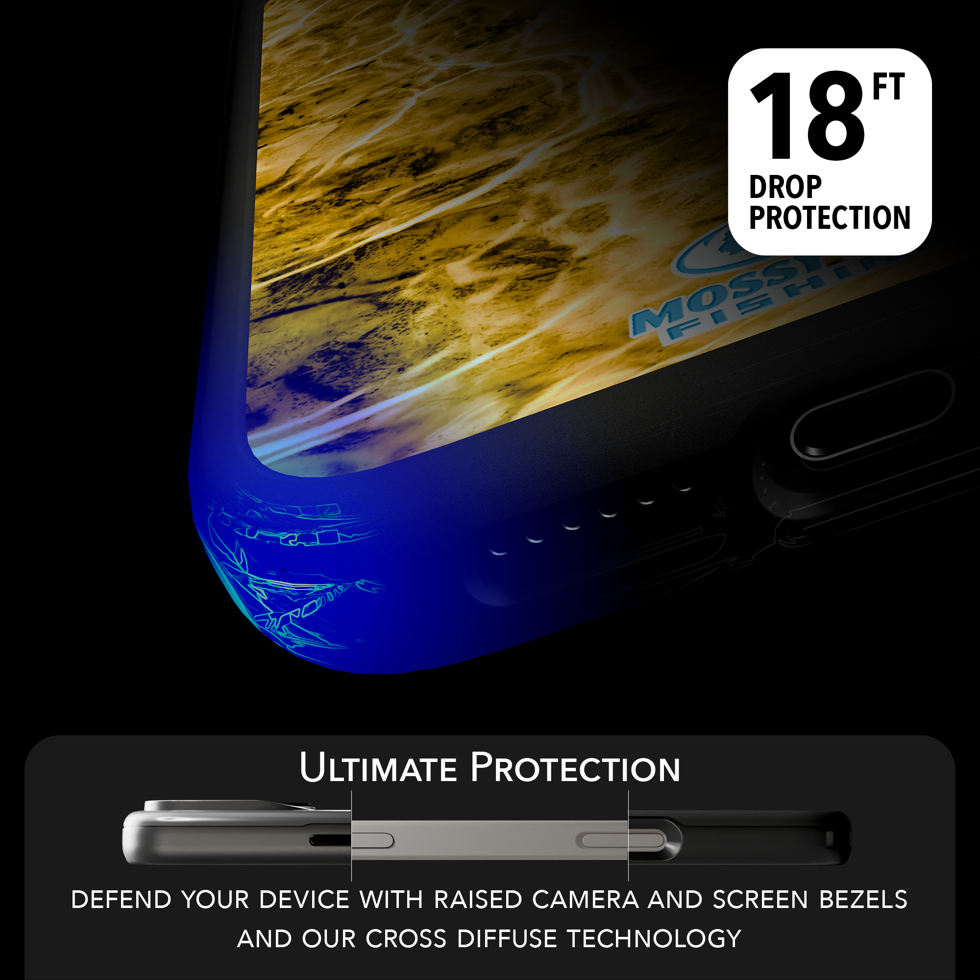 Shock-Absorbent MagSafe® Case for Apple iPhone 15 Pro Max | Mossy Oak Agua Yellowfin Camo Onyx Black