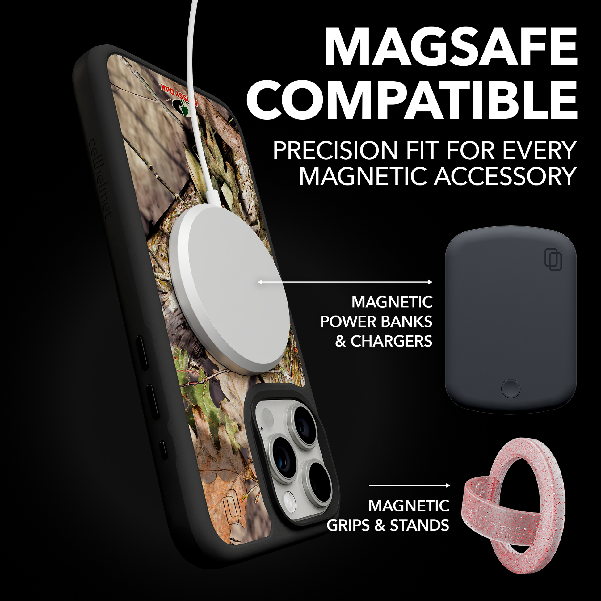Shock-Absorbent MagSafe® Case for Apple iPhone 15 Pro Max | Mossy Oak Breakup Country Camo Onyx Black