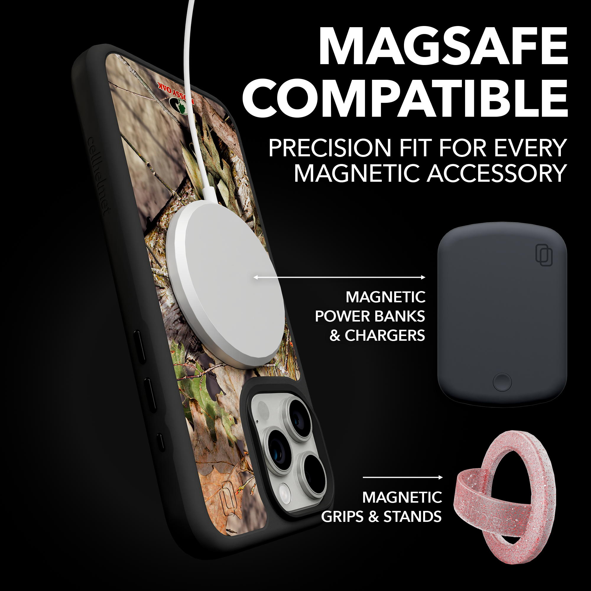 Shock-Absorbent MagSafe® Case for Apple iPhone 15 Pro Max | Mossy Oak Breakup Country Camo Onyx Black