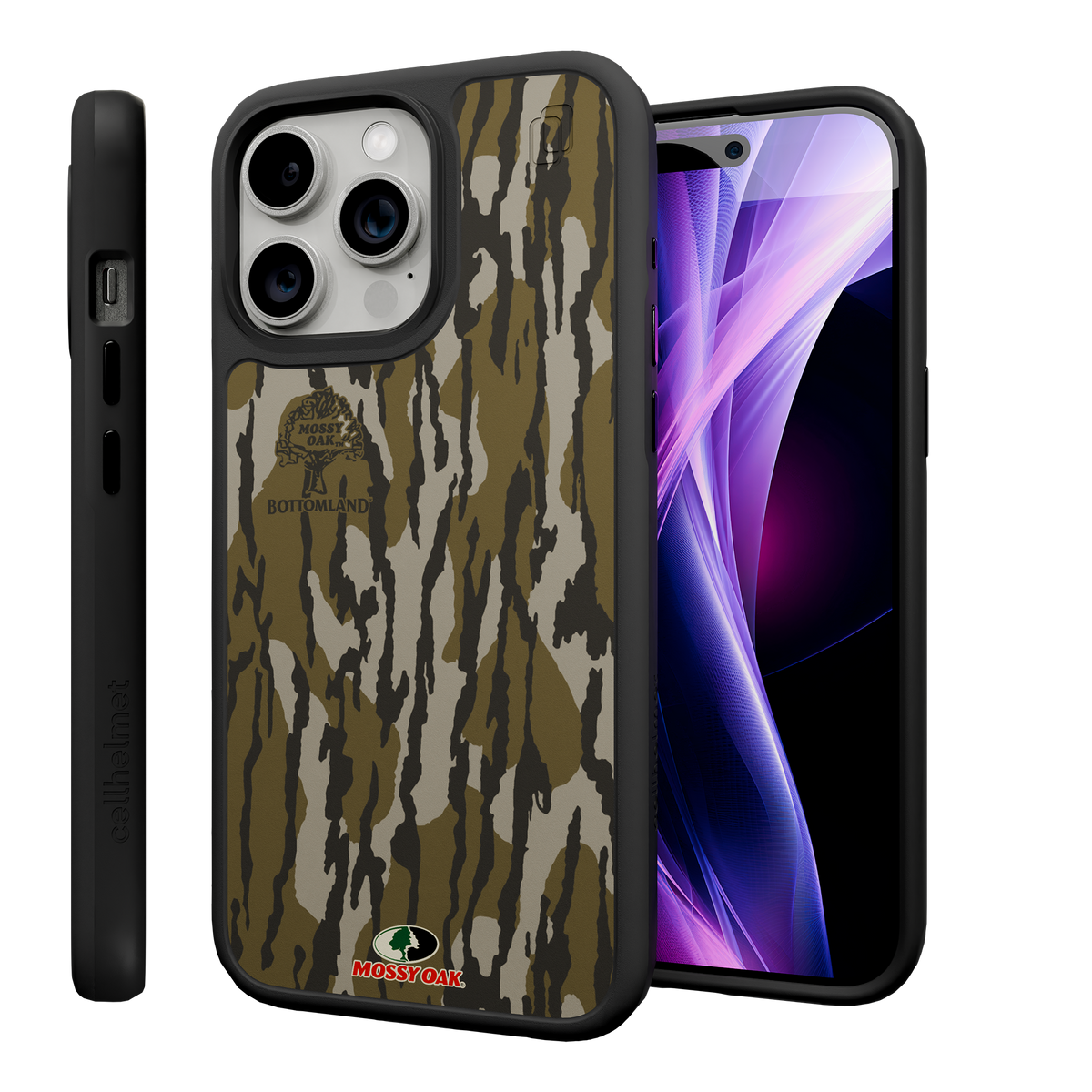 Shock-Absorbent MagSafe® Case for Apple iPhone 15 Pro Max | Mossy Oak Bottomland Camo Onyx Black