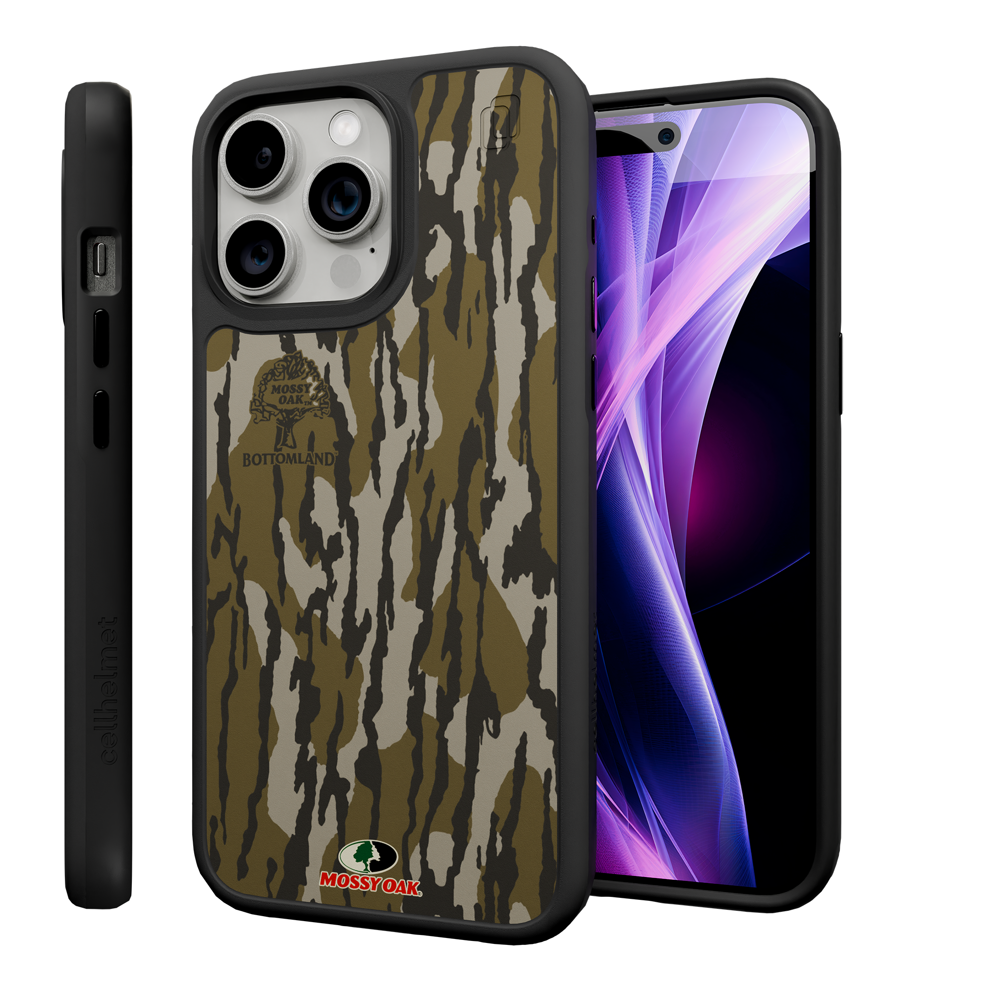 Shock-Absorbent MagSafe® Case for Apple iPhone 15 Pro Max | Mossy Oak Bottomland Camo Onyx Black