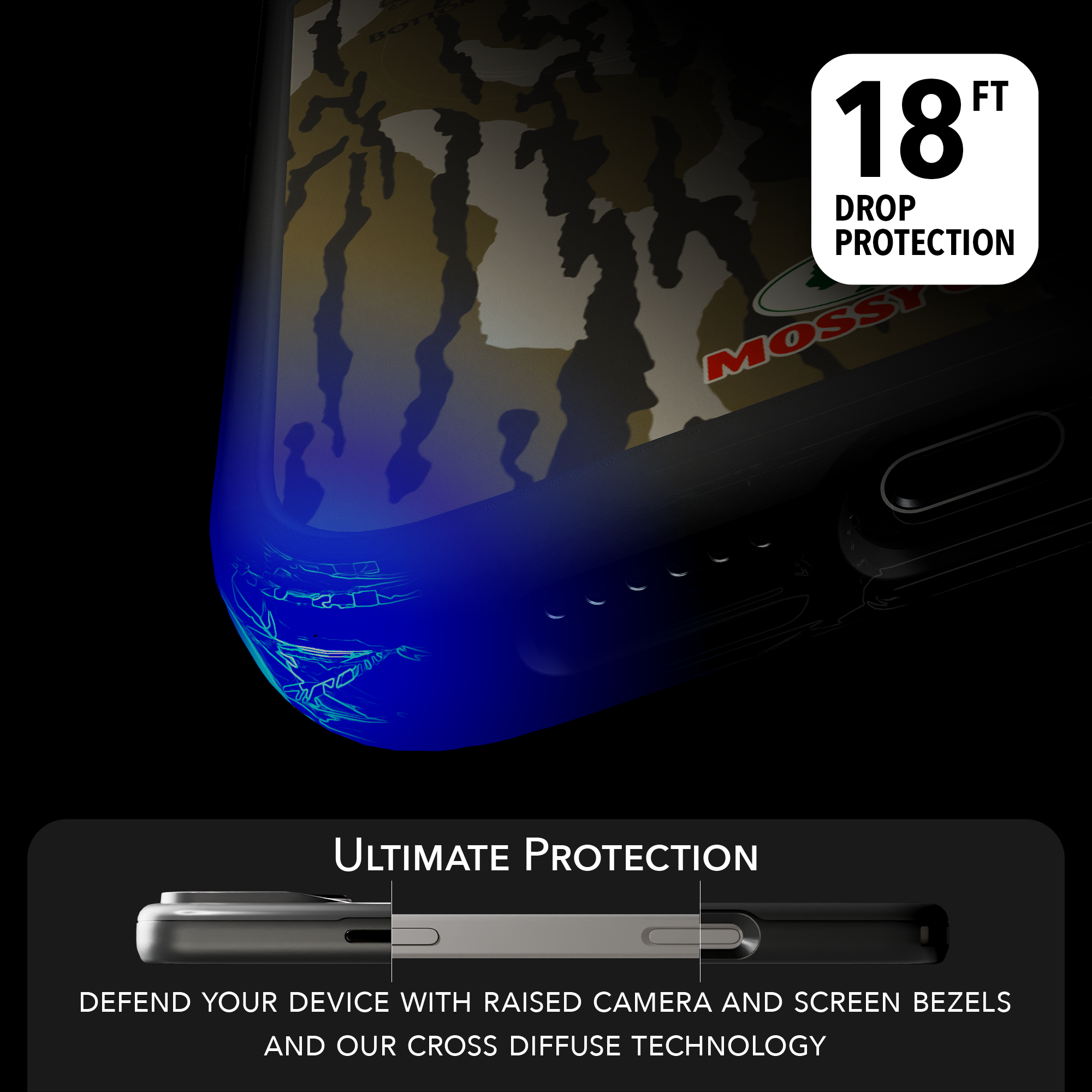 Shock-Absorbent MagSafe® Case for Apple iPhone 15 Pro Max | Mossy Oak Bottomland Camo Onyx Black