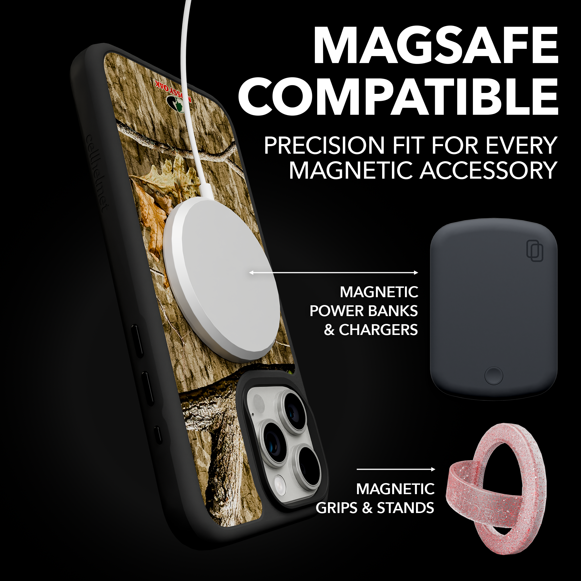 Shock-Absorbent MagSafe® Case for Apple iPhone 15 Pro Max | Mossy Oak Country Roots Camo Onyx Black