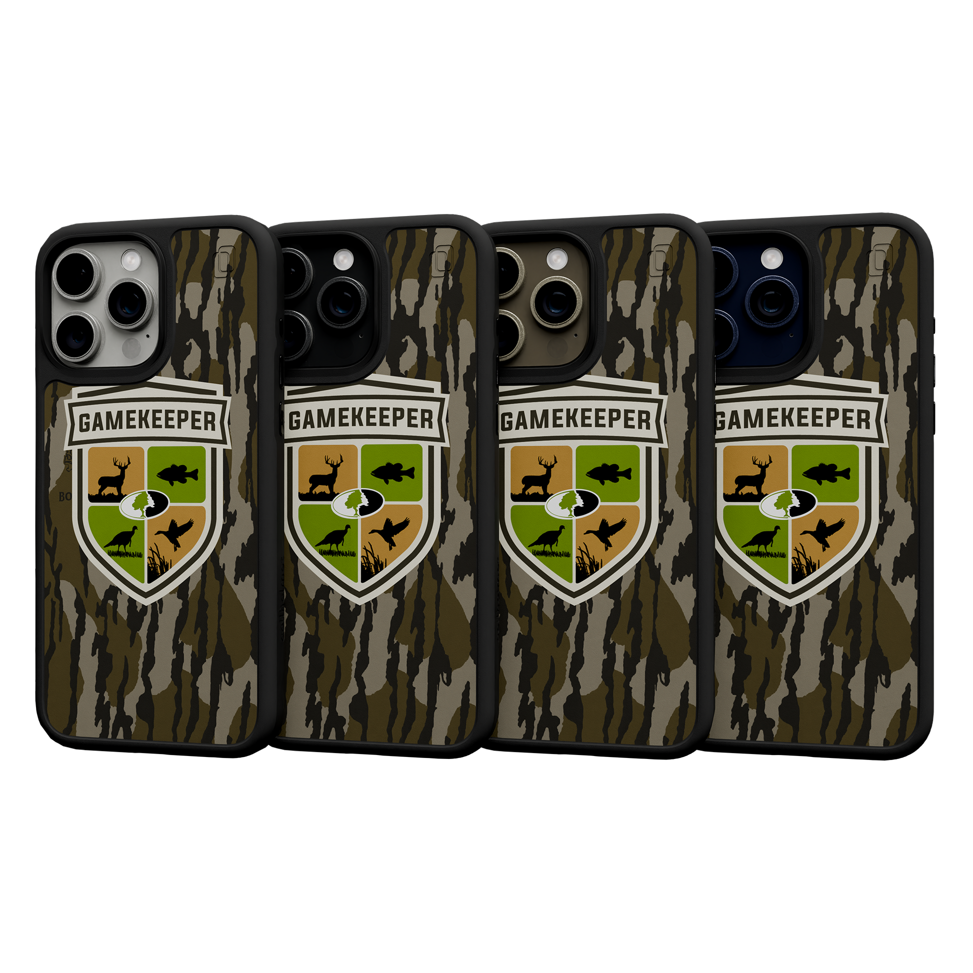 Shock-Absorbent MagSafe® Case for Apple iPhone 15 Pro Max | Mossy Oak Gamekeeper Bottomland Camo Onyx Black