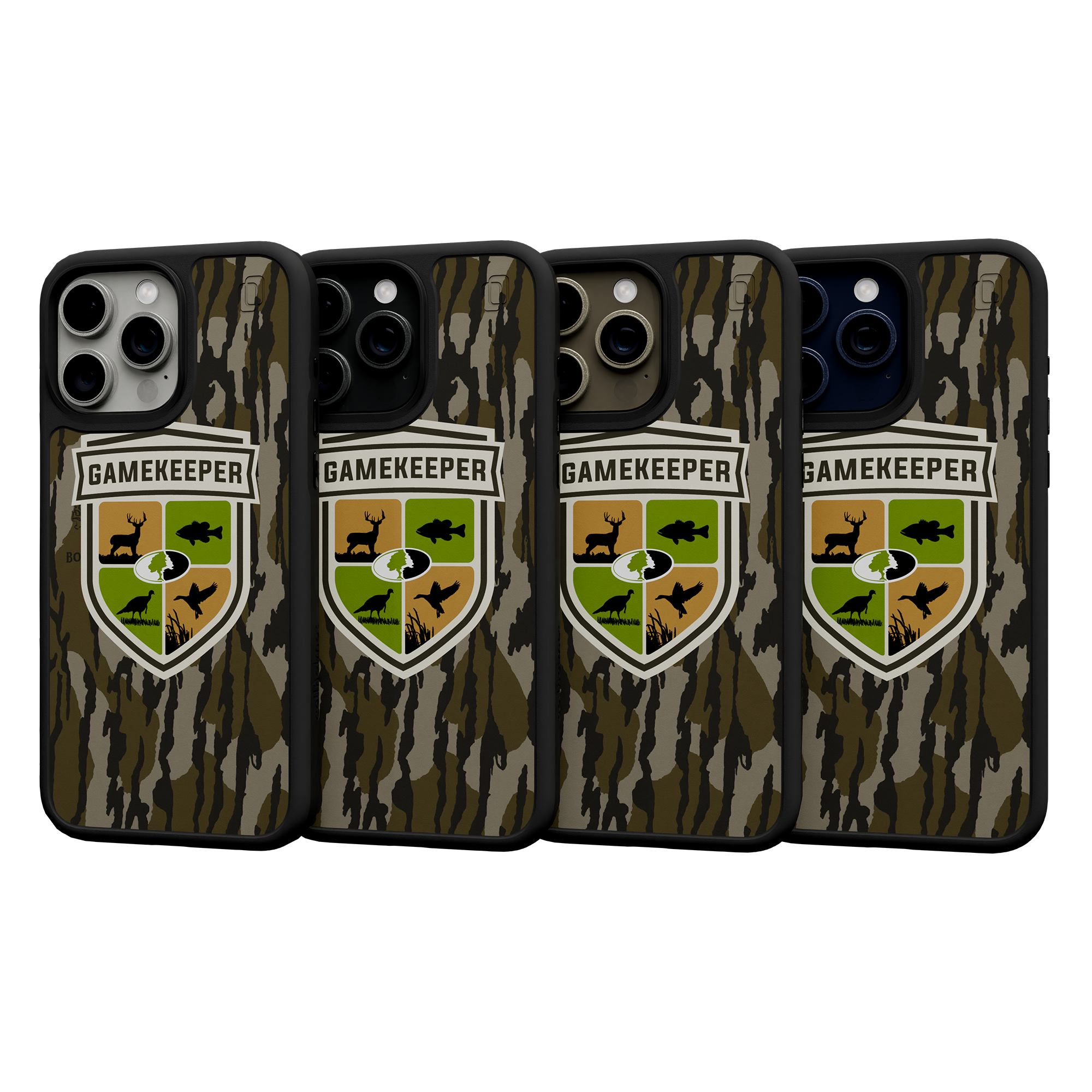 Shock-Absorbent MagSafe® Case for Apple iPhone 15 Pro Max | Mossy Oak Gamekeeper Bottomland Camo Onyx Black