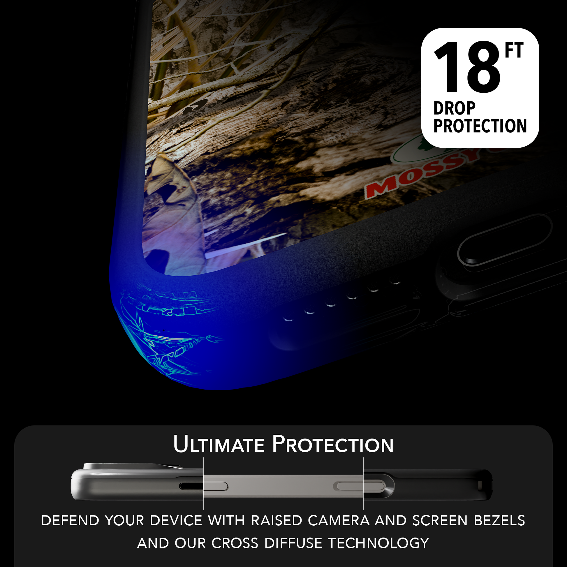 Shock-Absorbent MagSafe® Case for Apple iPhone 15 Pro Max | Mossy Oak Shadow Grass Camo Onyx Black