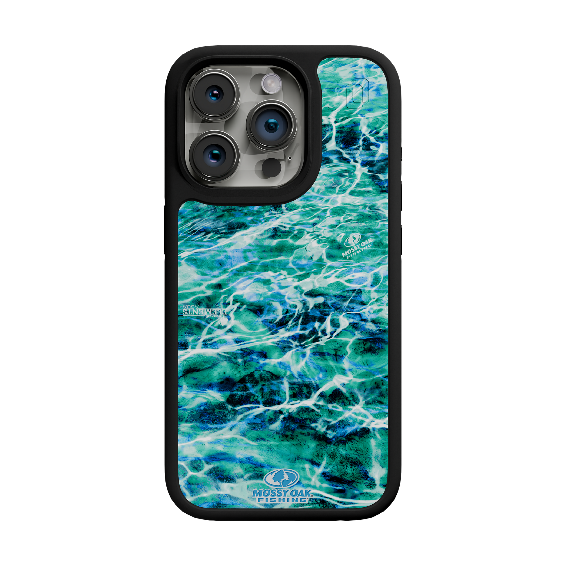 Shock-Absorbent MagSafe® Case for Apple iPhone 15 Pro | Mossy Oak Agua Seafoam Blue Camo Onyx Black