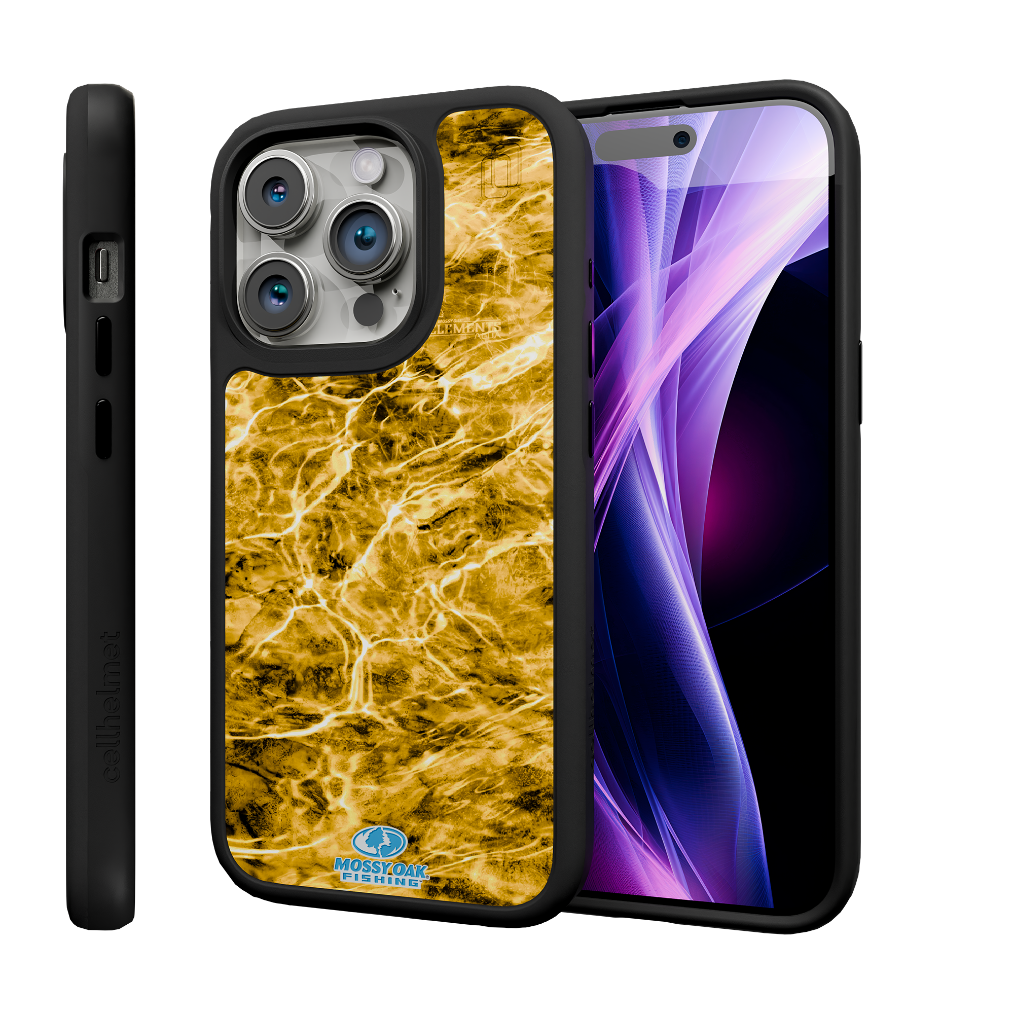 Shock-Absorbent MagSafe® Case for Apple iPhone 15 Pro | Mossy Oak Agua Yellowfin Camo Onyx Black