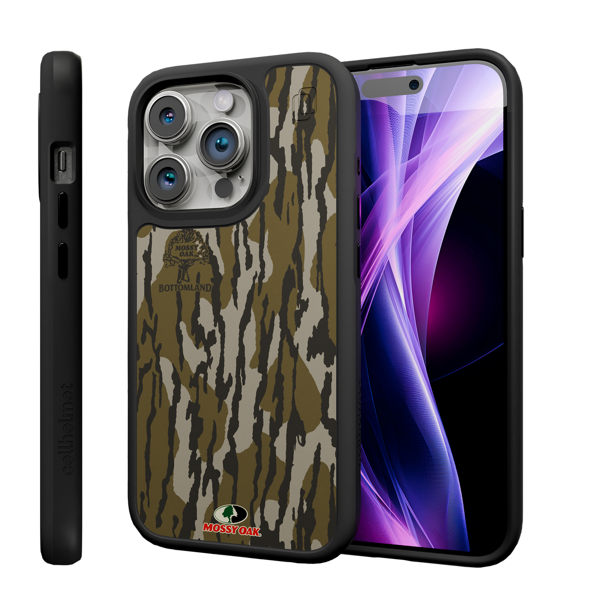 Shock-Absorbent MagSafe® Case for Apple iPhone 15 Pro | Mossy Oak Bottomland Camo Onyx Black