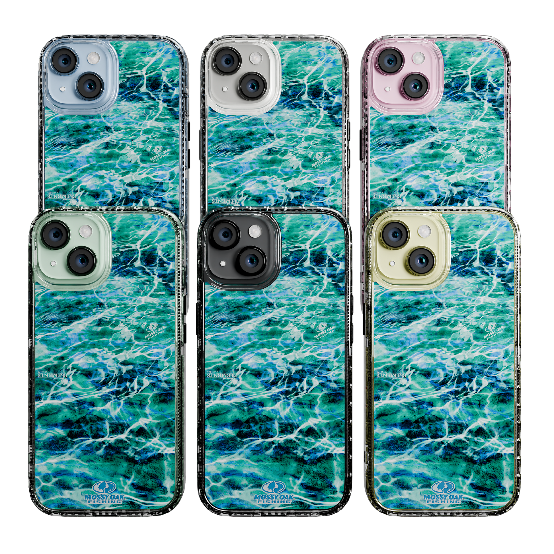 Slim MagSafe® Case for Apple iPhone 15 | Mossy Oak Agua Seafoam Blue Camo Crystal Clear