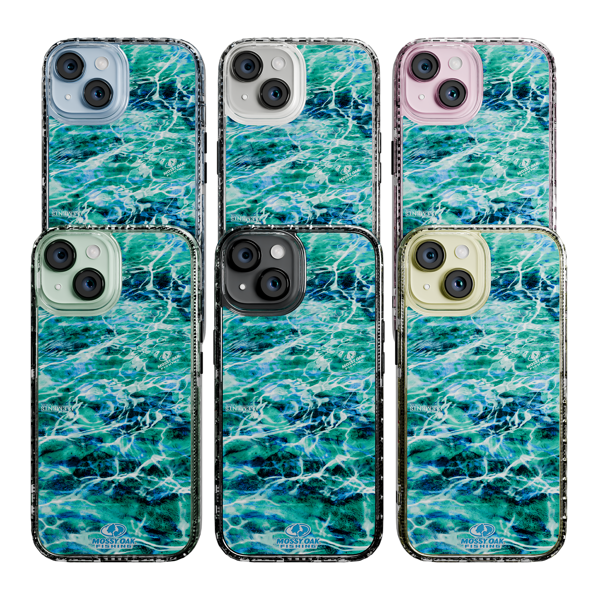 Slim MagSafe® Case for Apple iPhone 15 | Mossy Oak Agua Seafoam Blue Camo Crystal Clear