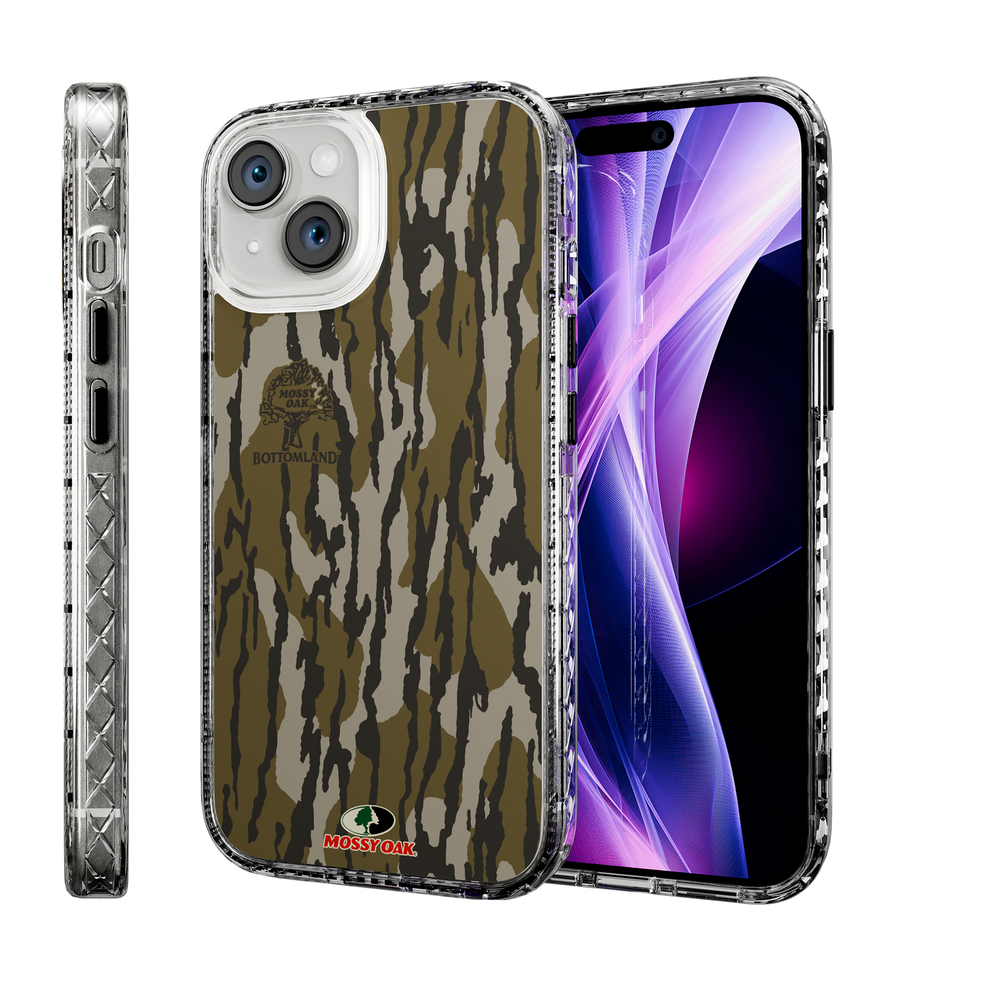 Slim MagSafe® Case for Apple iPhone 15 | Mossy Oak Bottomland Camo Crystal Clear