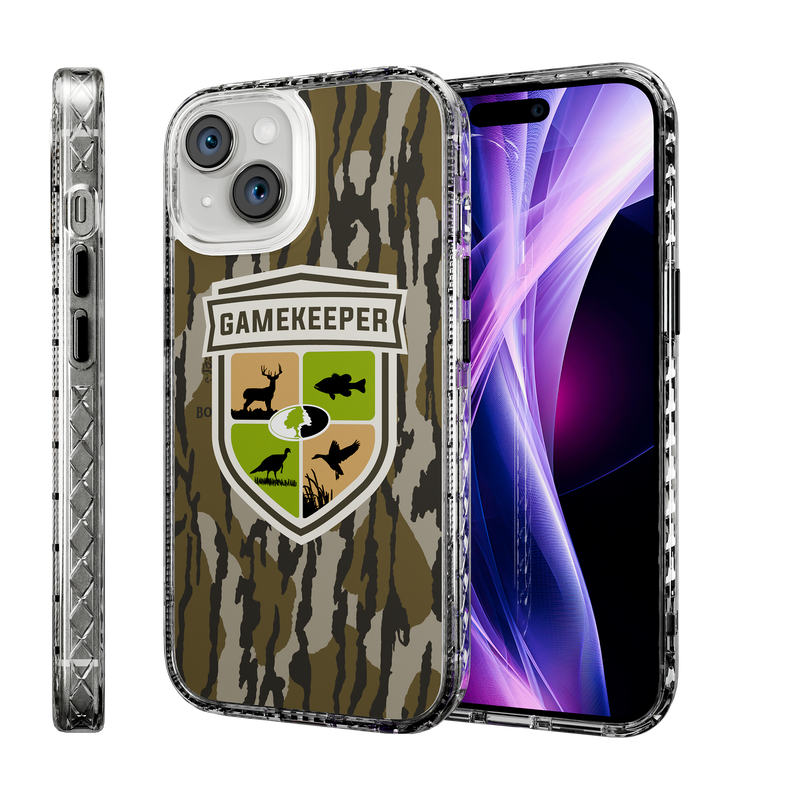 Slim MagSafe® Case for Apple iPhone 15 | Mossy Oak Gamekeeper Bottomland Camo Crystal Clear