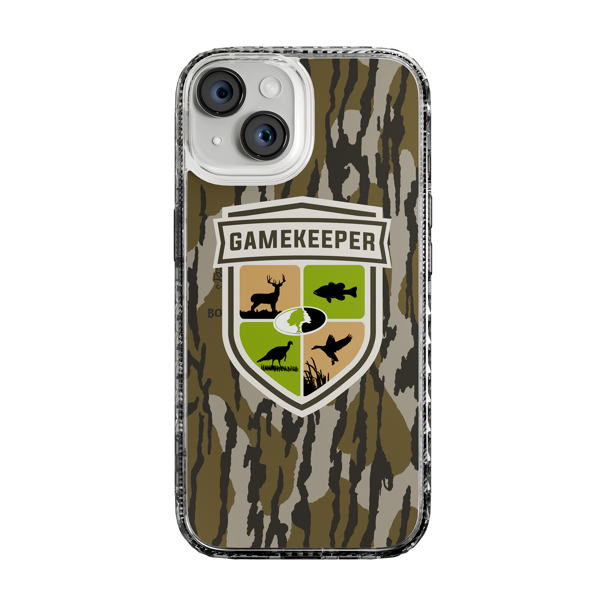 Slim MagSafe® Case for Apple iPhone 15 | Mossy Oak Gamekeeper Bottomland Camo Crystal Clear