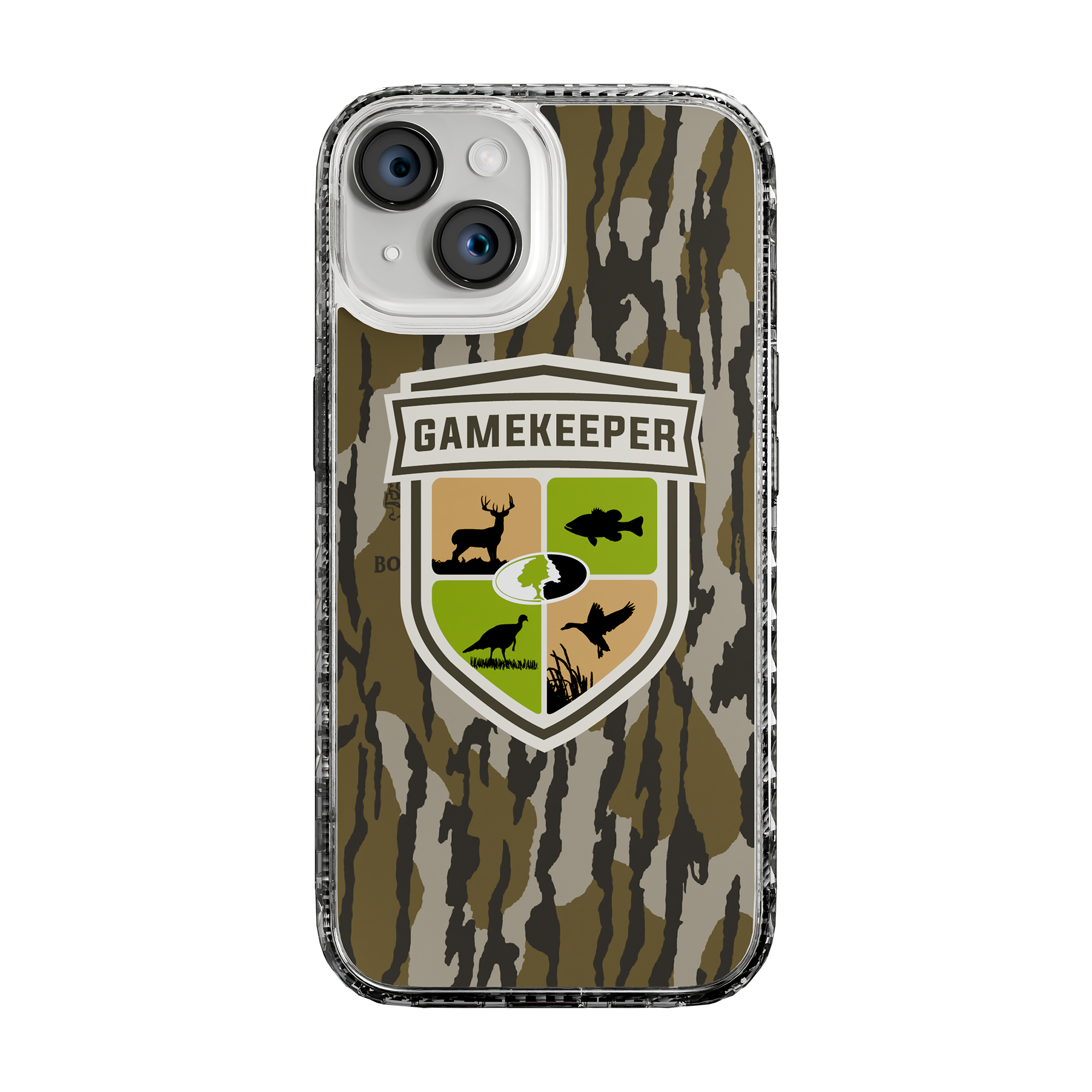Slim MagSafe® Case for Apple iPhone 15 | Mossy Oak Gamekeeper Bottomland Camo Crystal Clear