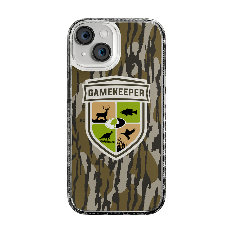 Slim MagSafe® Case for Apple iPhone 15 | Mossy Oak Gamekeeper Bottomland Camo Crystal Clear