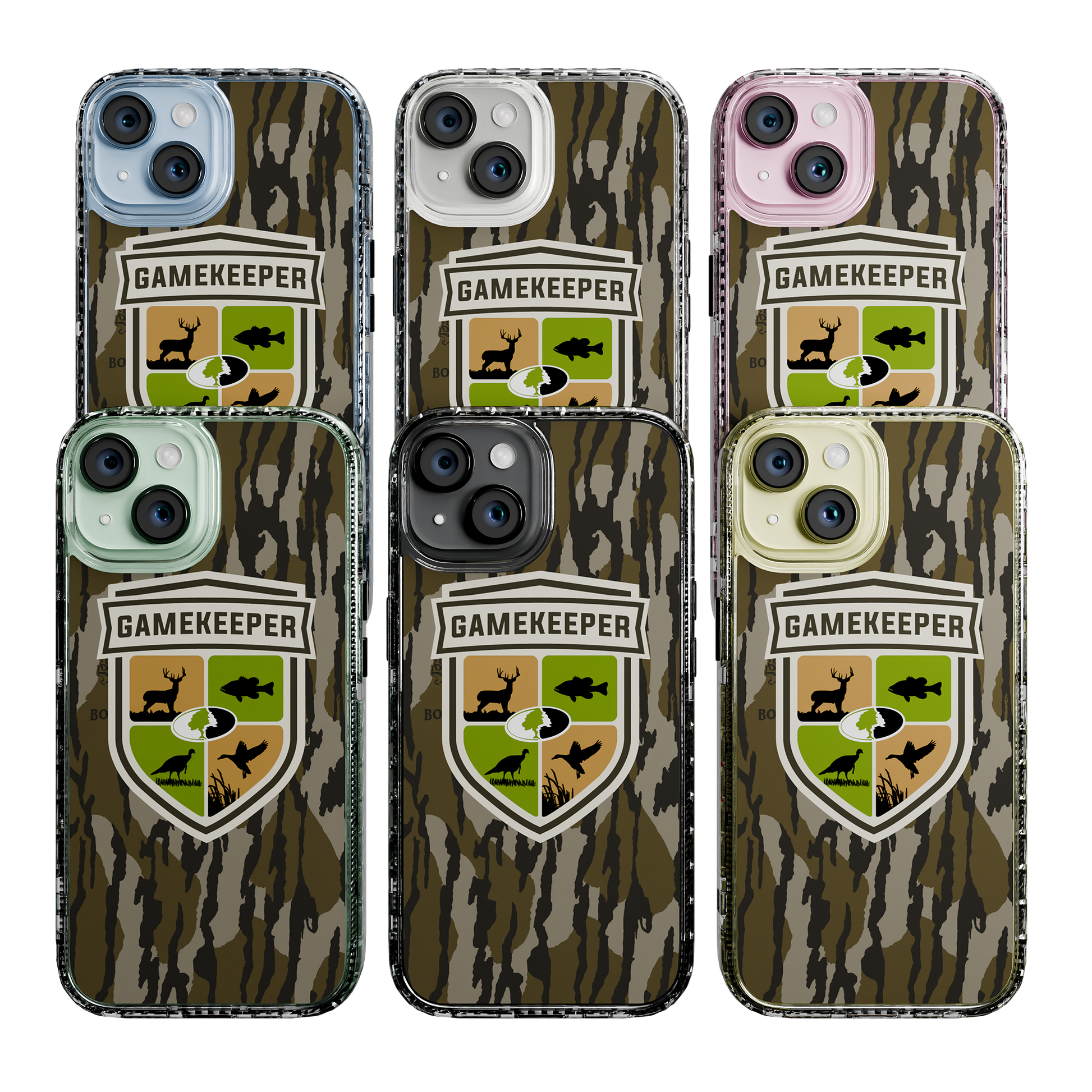 Slim MagSafe® Case for Apple iPhone 15 | Mossy Oak Gamekeeper Bottomland Camo Crystal Clear
