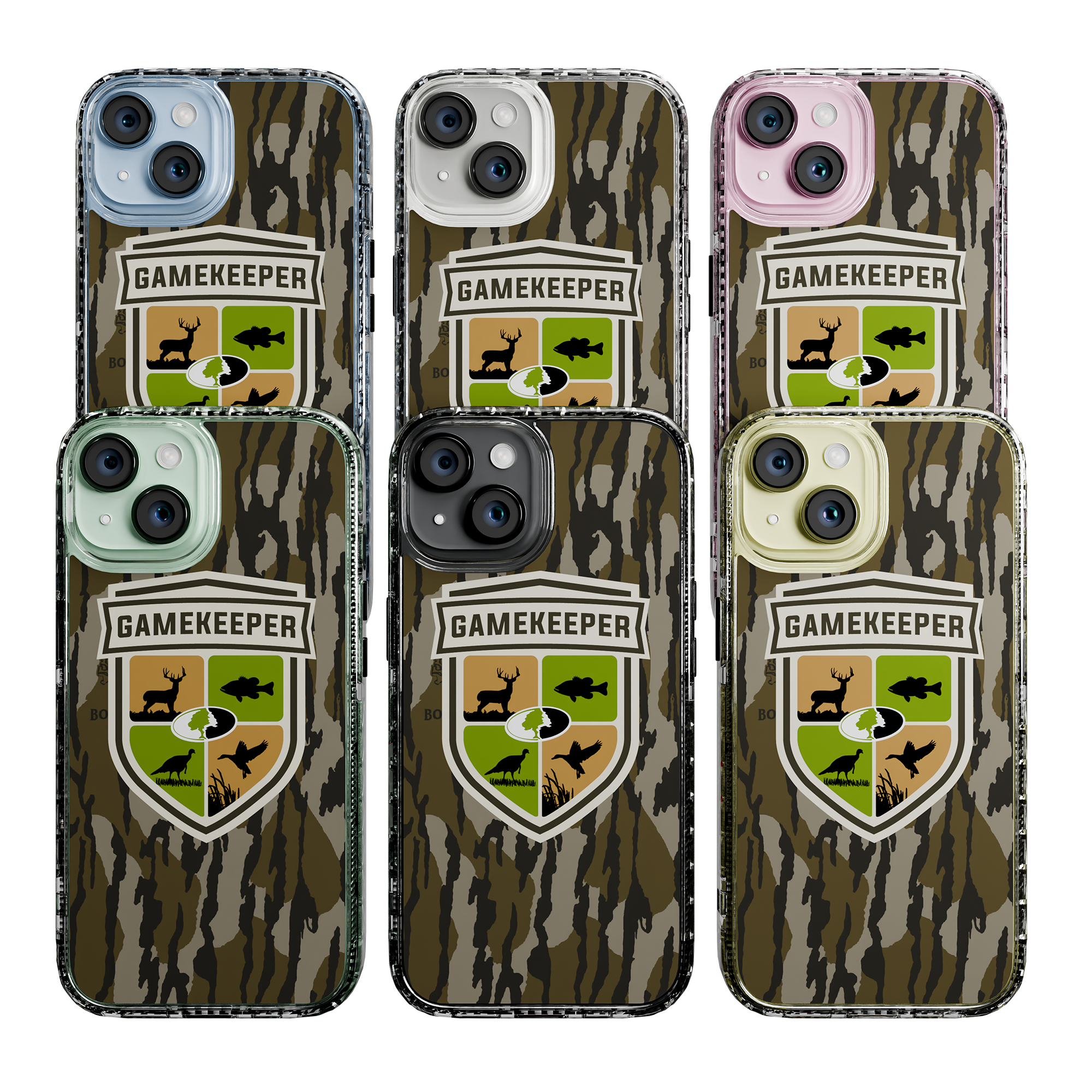 Slim MagSafe® Case for Apple iPhone 15 | Mossy Oak Gamekeeper Bottomland Camo Crystal Clear