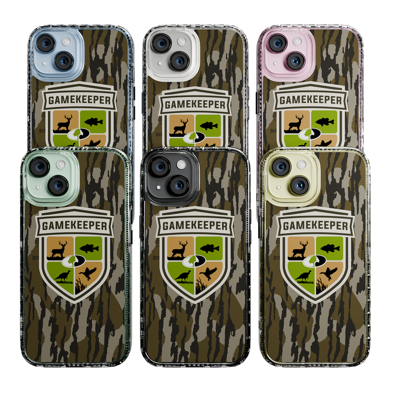 Slim MagSafe® Case for Apple iPhone 15 | Mossy Oak Gamekeeper Bottomland Camo Crystal Clear