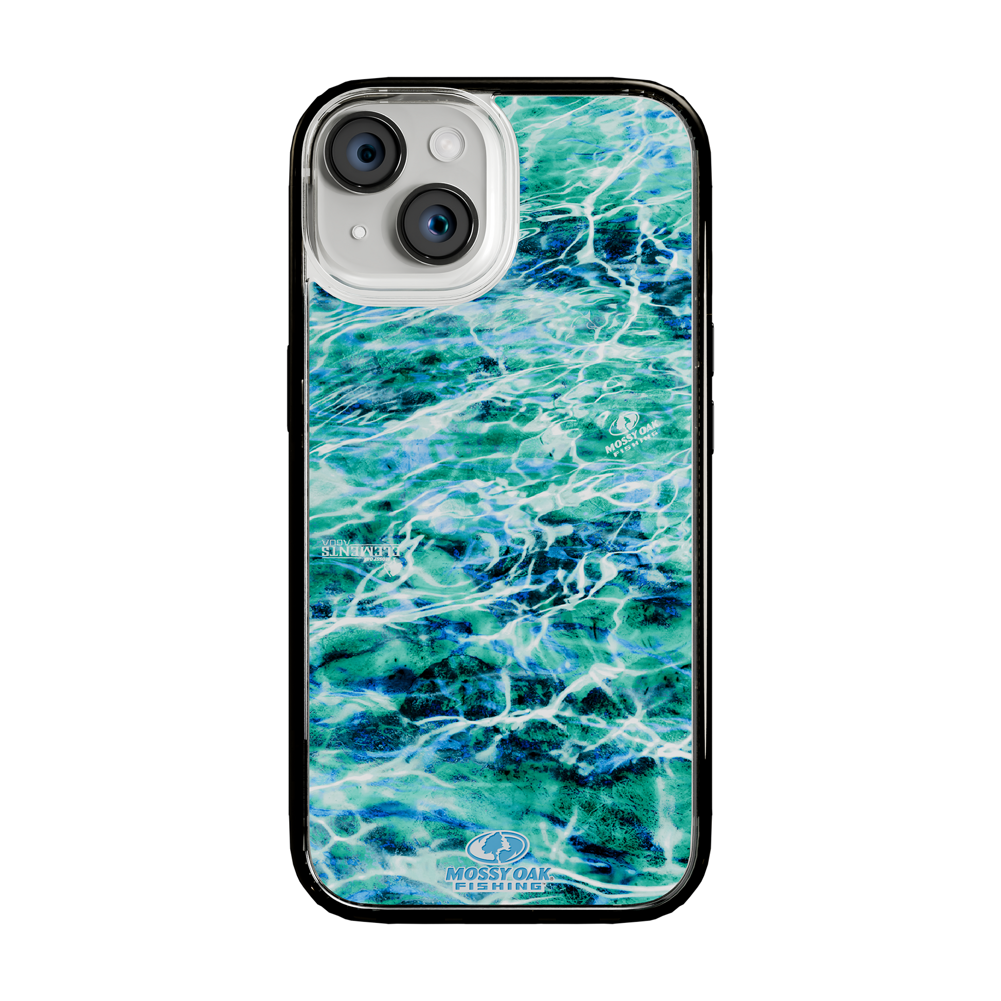 Slim MagSafe® Case for Apple iPhone 15 | Mossy Oak Agua Seafoam Blue Camo Onyx Black