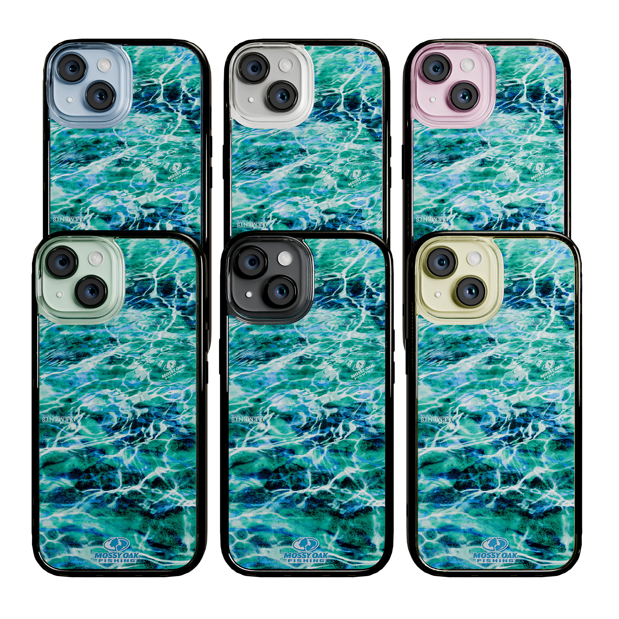 Slim MagSafe® Case for Apple iPhone 15 | Mossy Oak Agua Seafoam Blue Camo Onyx Black