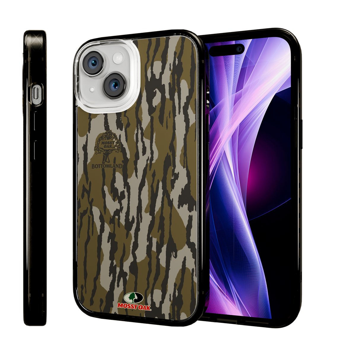 Slim MagSafe® Case for Apple iPhone 15 | Mossy Oak Bottomland Camo Onyx Black