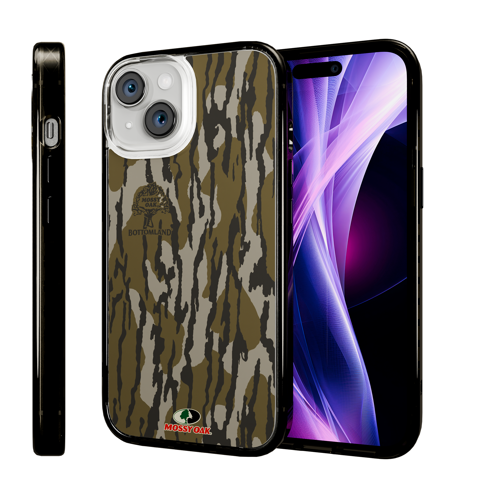 Slim MagSafe® Case for Apple iPhone 15 | Mossy Oak Bottomland Camo Onyx Black