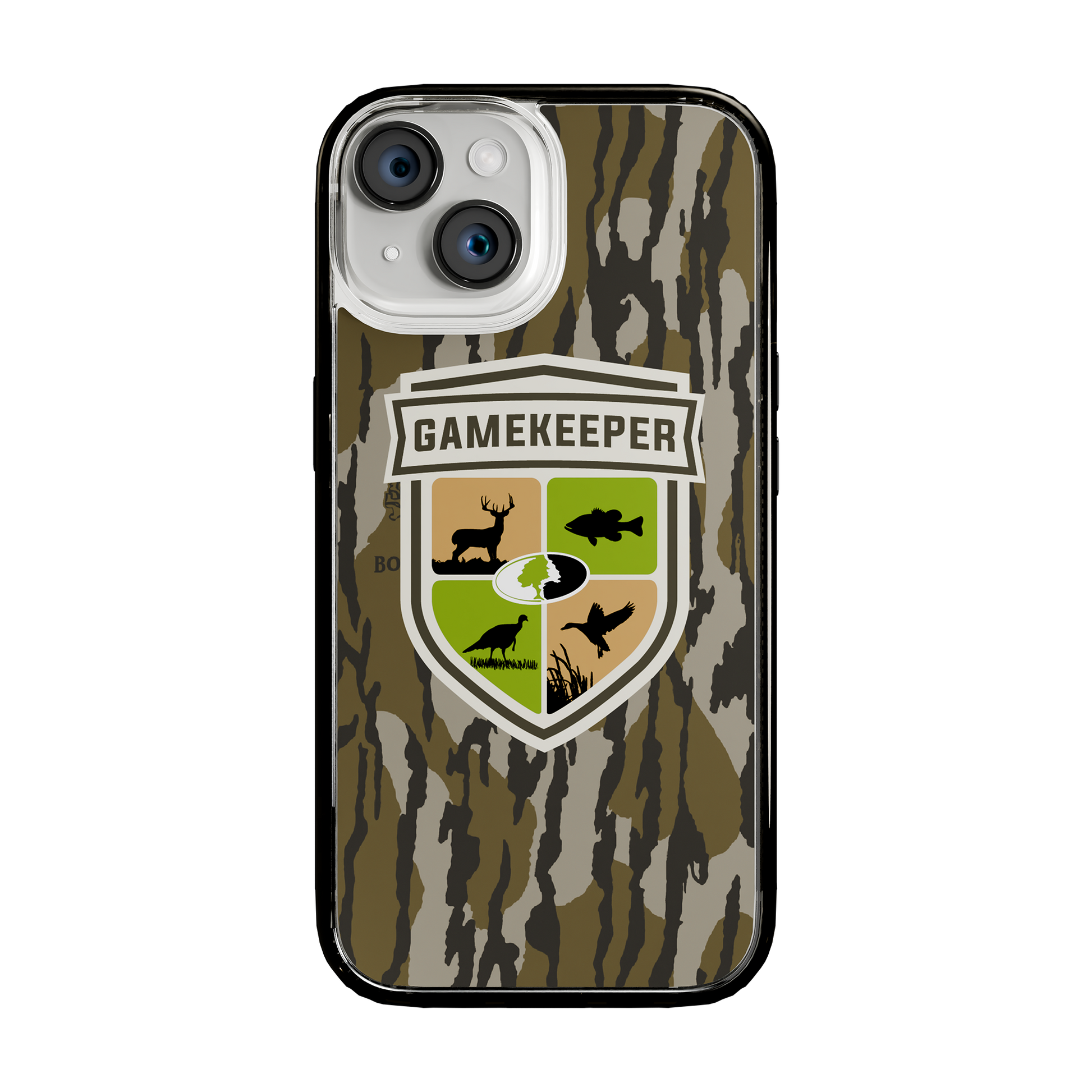 Slim MagSafe® Case for Apple iPhone 15 | Mossy Oak Gamekeeper Bottomland Camo Onyx Black