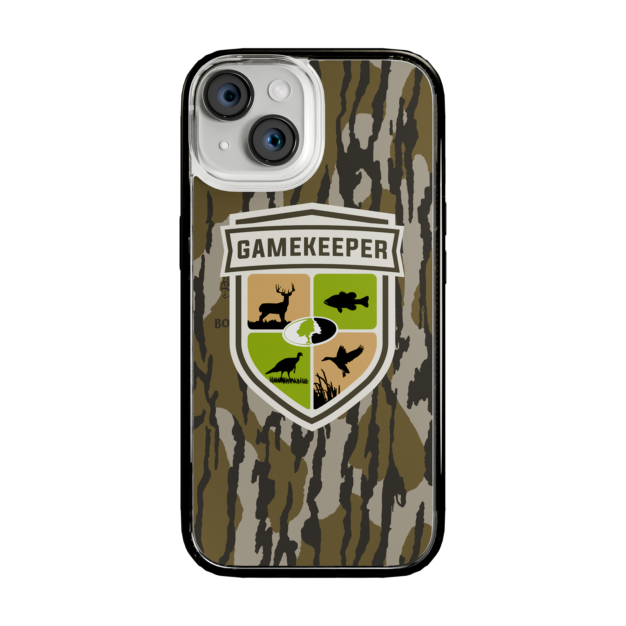 Slim MagSafe® Case for Apple iPhone 15 | Mossy Oak Gamekeeper Bottomland Camo Onyx Black