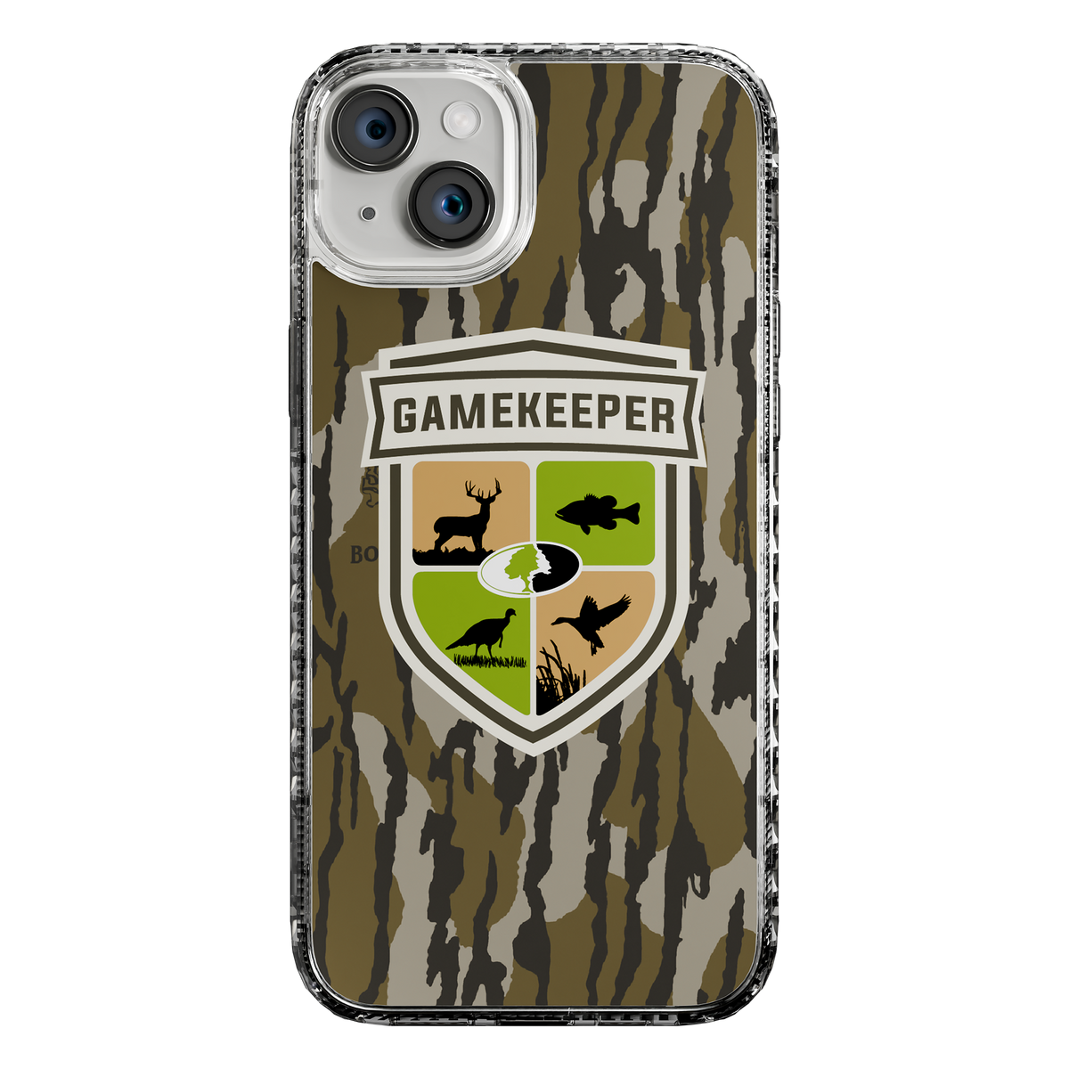 Slim MagSafe® Case for Apple iPhone 15 Plus | Mossy Oak Gamekeeper Bottomland Camo Crystal Clear