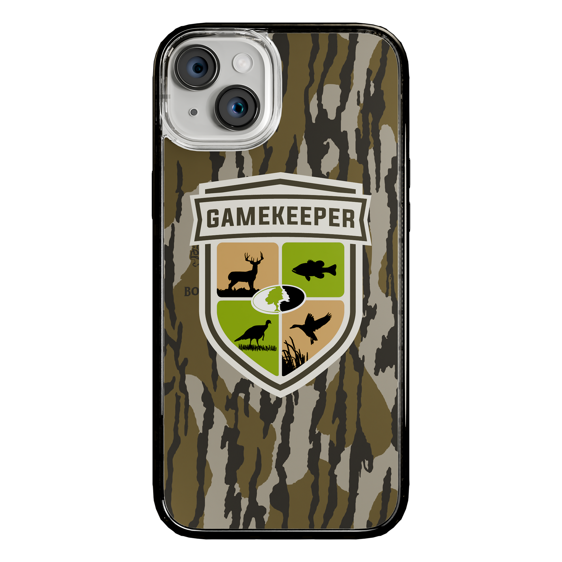 Slim MagSafe® Case for Apple iPhone 15 Plus | Mossy Oak Gamekeeper Bottomland Camo Onyx Black