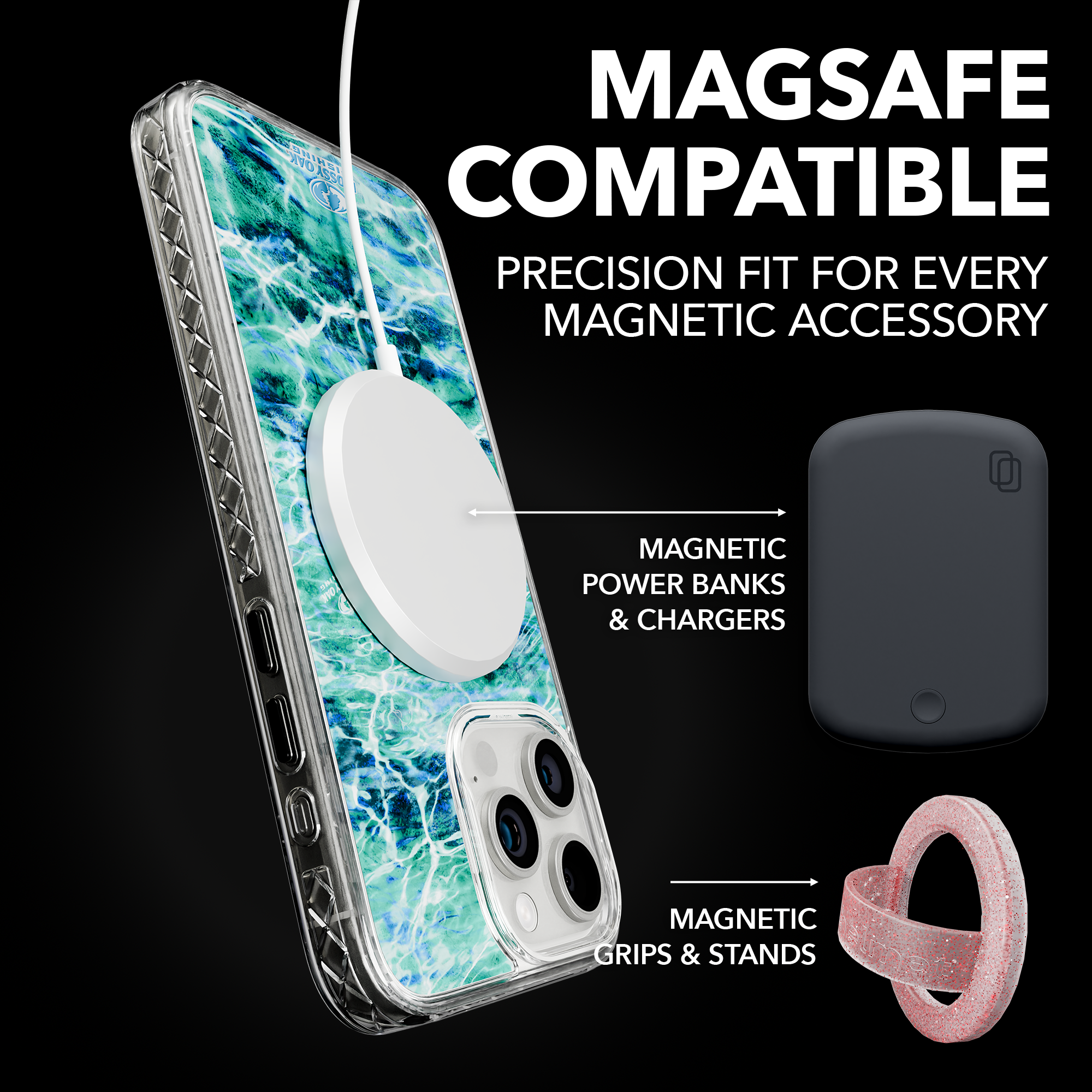 Slim MagSafe® Case for Apple iPhone 15 Pro Max | Mossy Oak Agua Seafoam Blue Camo Crystal Clear