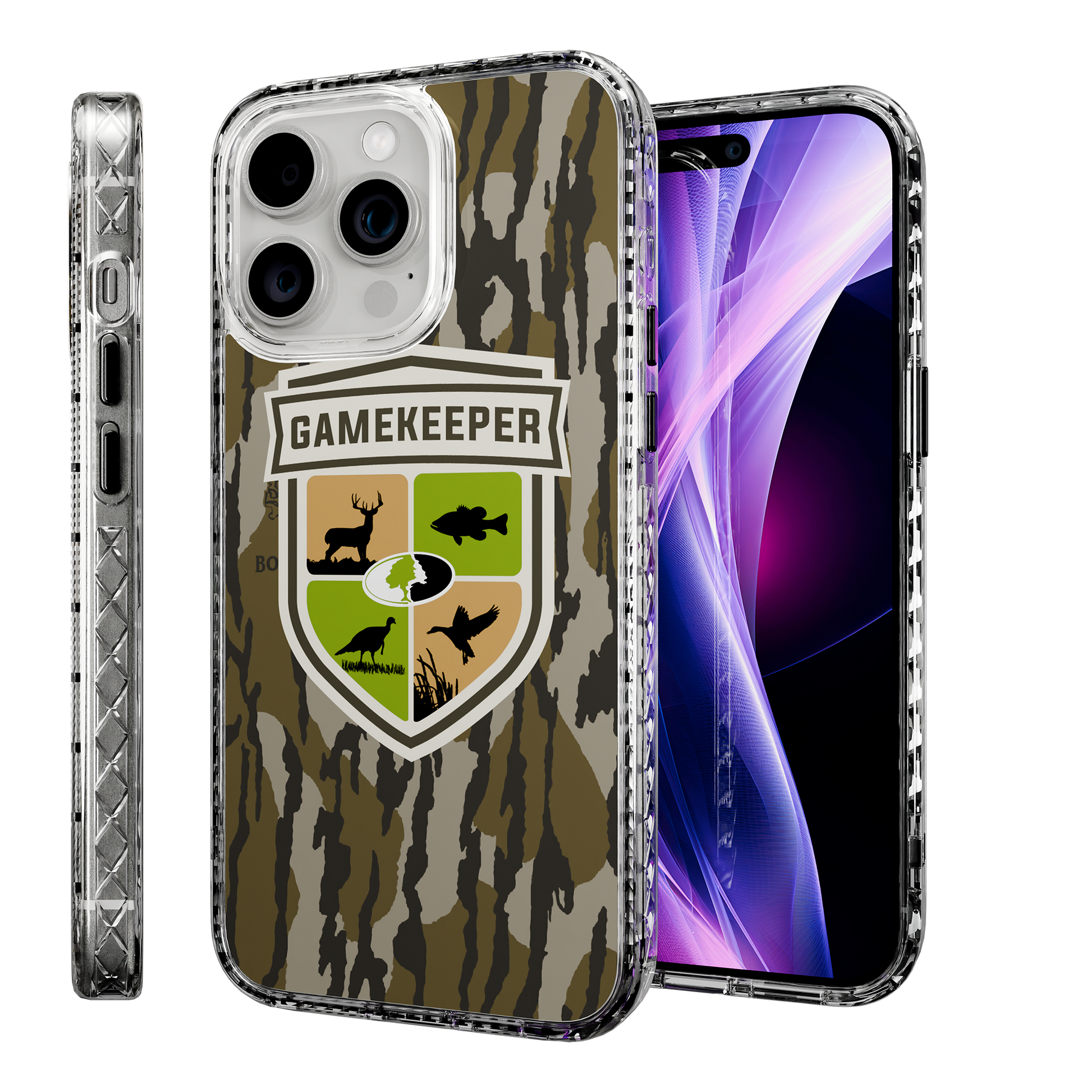 Slim MagSafe® Case for Apple iPhone 15 Pro Max | Mossy Oak Gamekeeper Bottomland Camo Crystal Clear