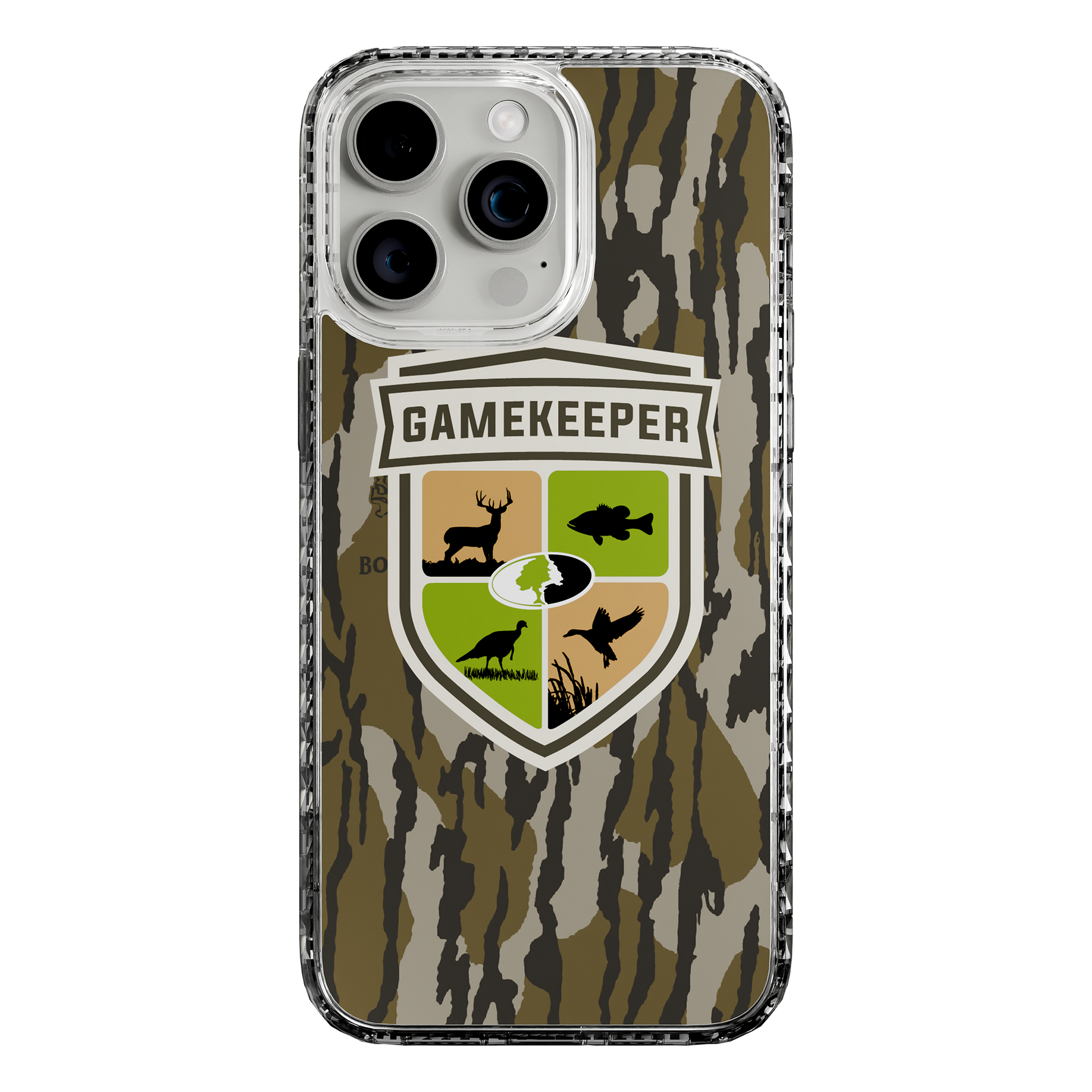 Slim MagSafe® Case for Apple iPhone 15 Pro Max | Mossy Oak Gamekeeper Bottomland Camo Crystal Clear