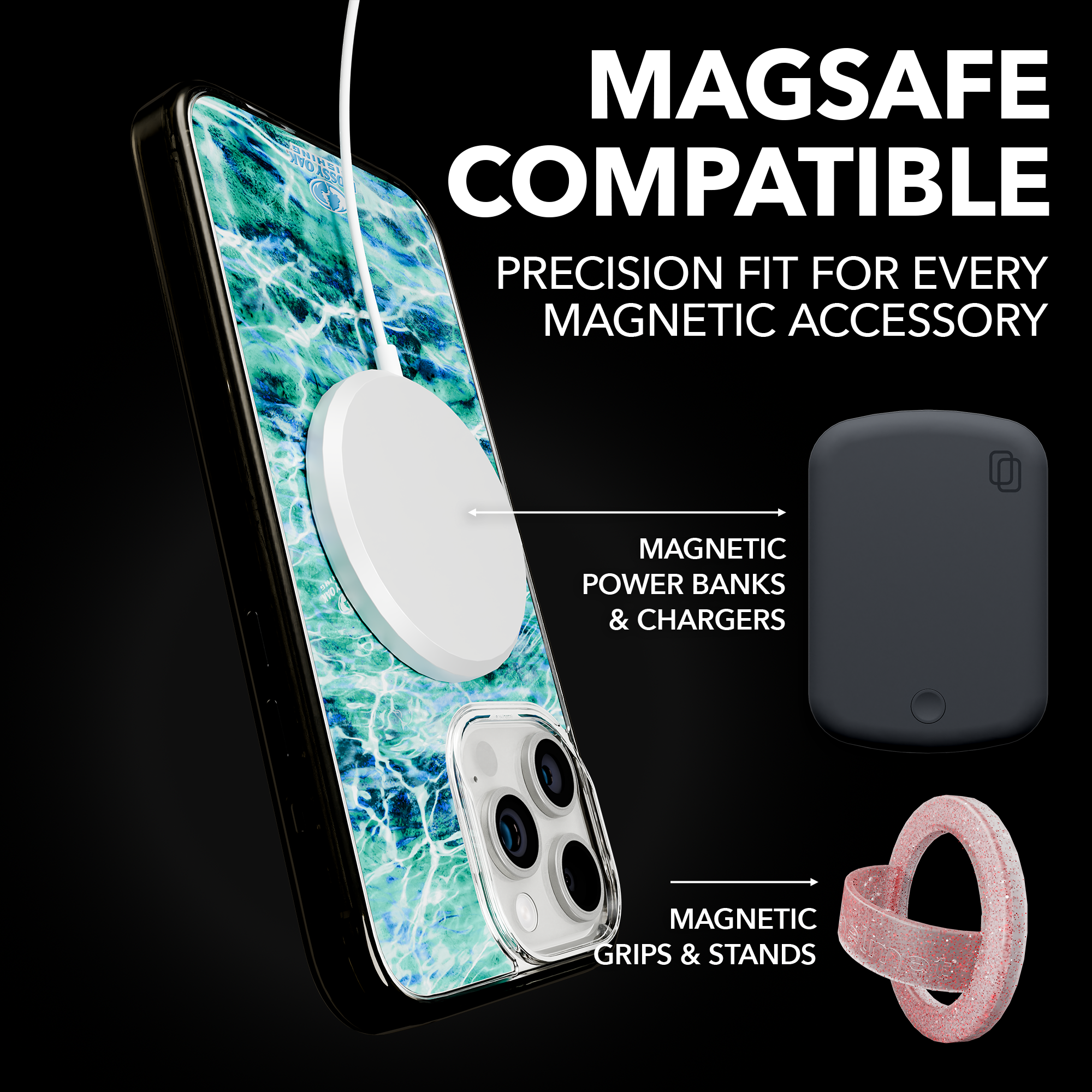Slim MagSafe® Case for Apple iPhone 15 Pro Max | Mossy Oak Agua Seafoam Blue Camo Onyx Black