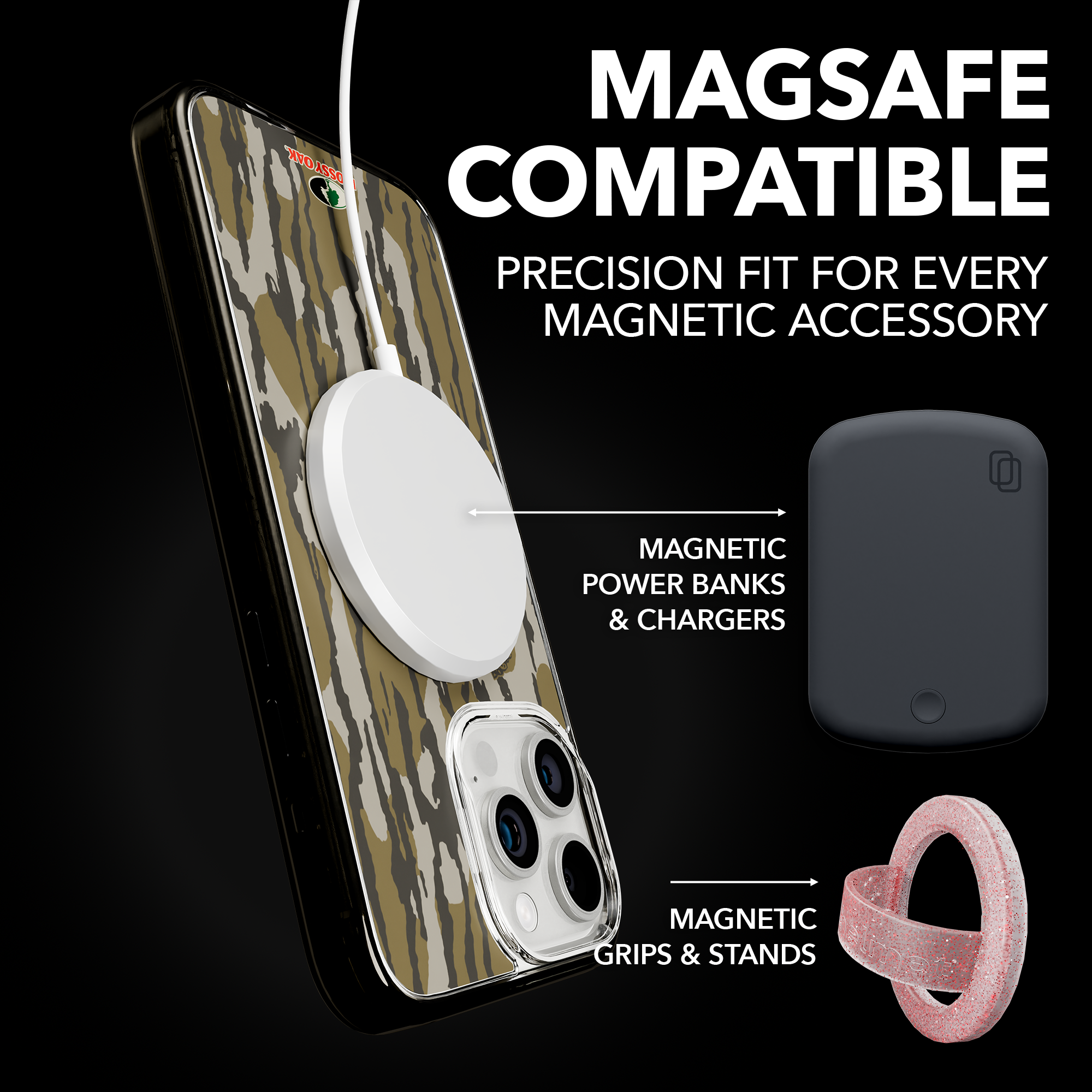 Slim MagSafe® Case for Apple iPhone 15 Pro Max | Mossy Oak Bottomland Camo Onyx Black