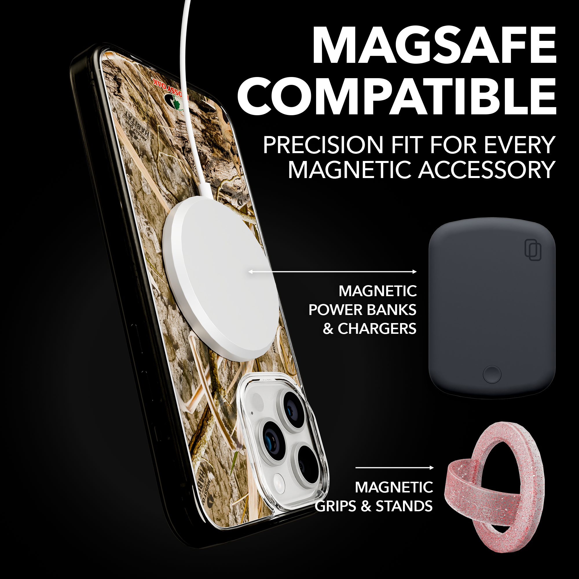 Slim MagSafe® Case for Apple iPhone 15 Pro Max | Mossy Oak Shadow Grass Camo Onyx Black