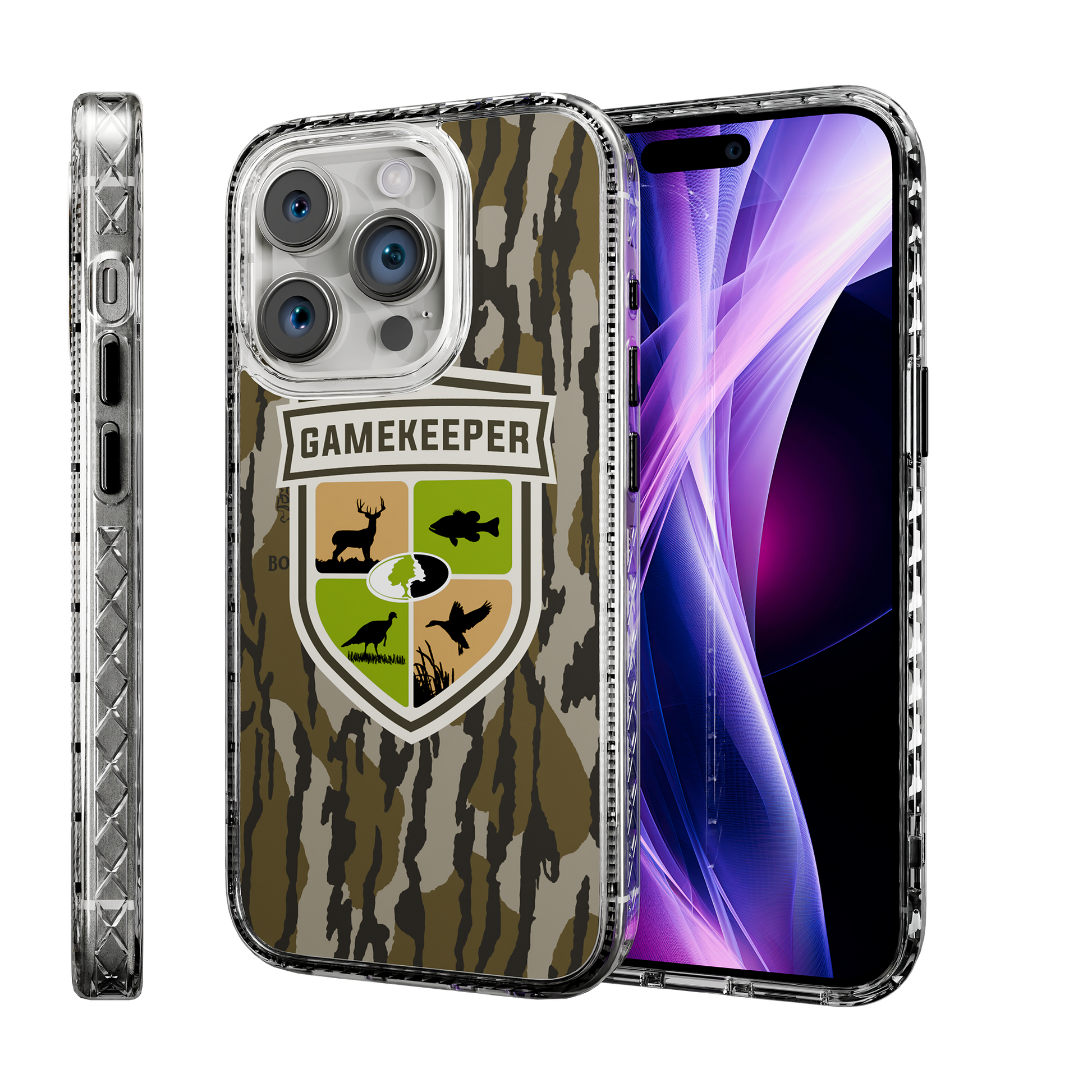 Slim MagSafe® Case for Apple iPhone 15 Pro | Mossy Oak Gamekeeper Bottomland Camo Crystal Clear