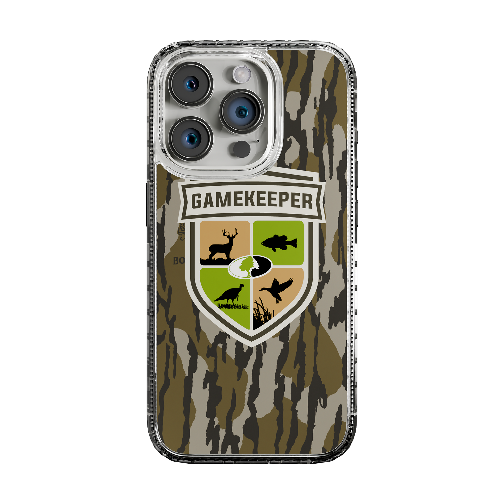 Slim MagSafe® Case for Apple iPhone 15 Pro | Mossy Oak Gamekeeper Bottomland Camo Crystal Clear