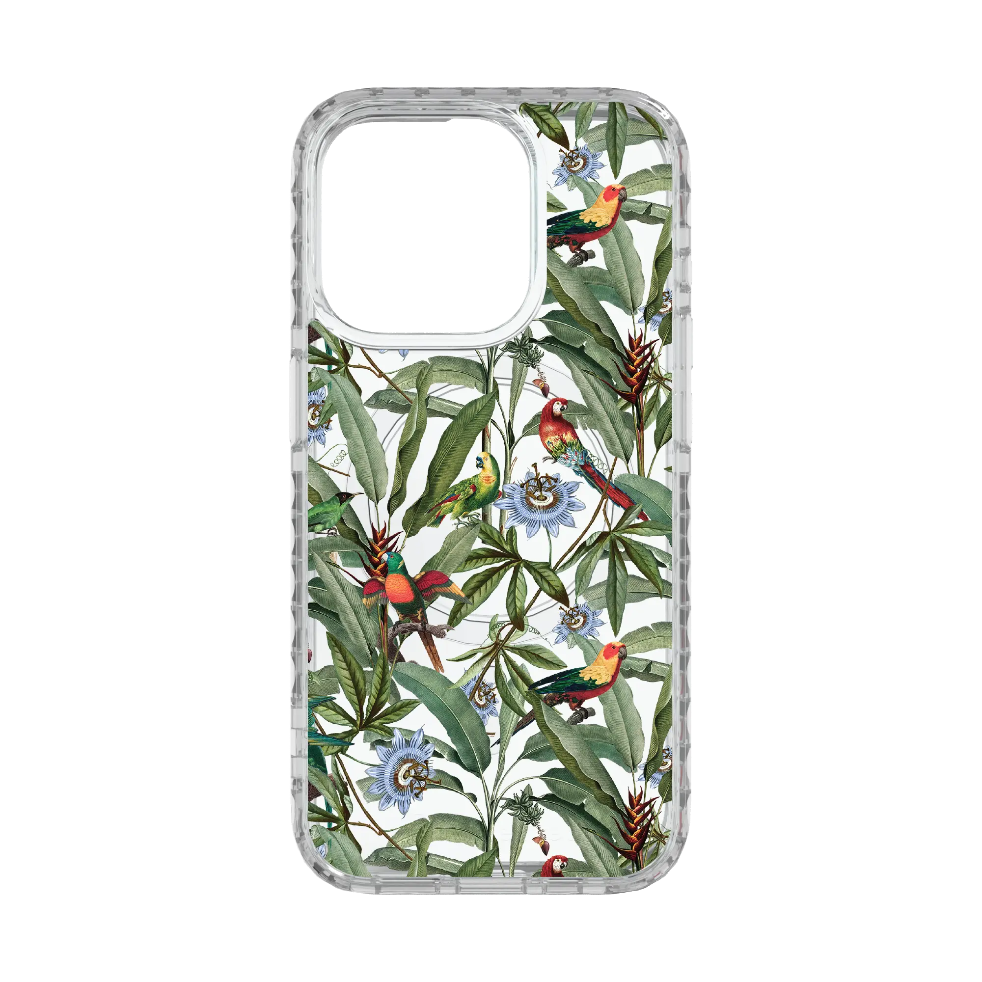 Apple-iPhone-15-Pro-Crystal-Clear Parrot Haven | Protective MagSafe Parrot Floral Case | Birds and Bees Collection for Apple iPhone 15 Series cellhelmet cellhelmet