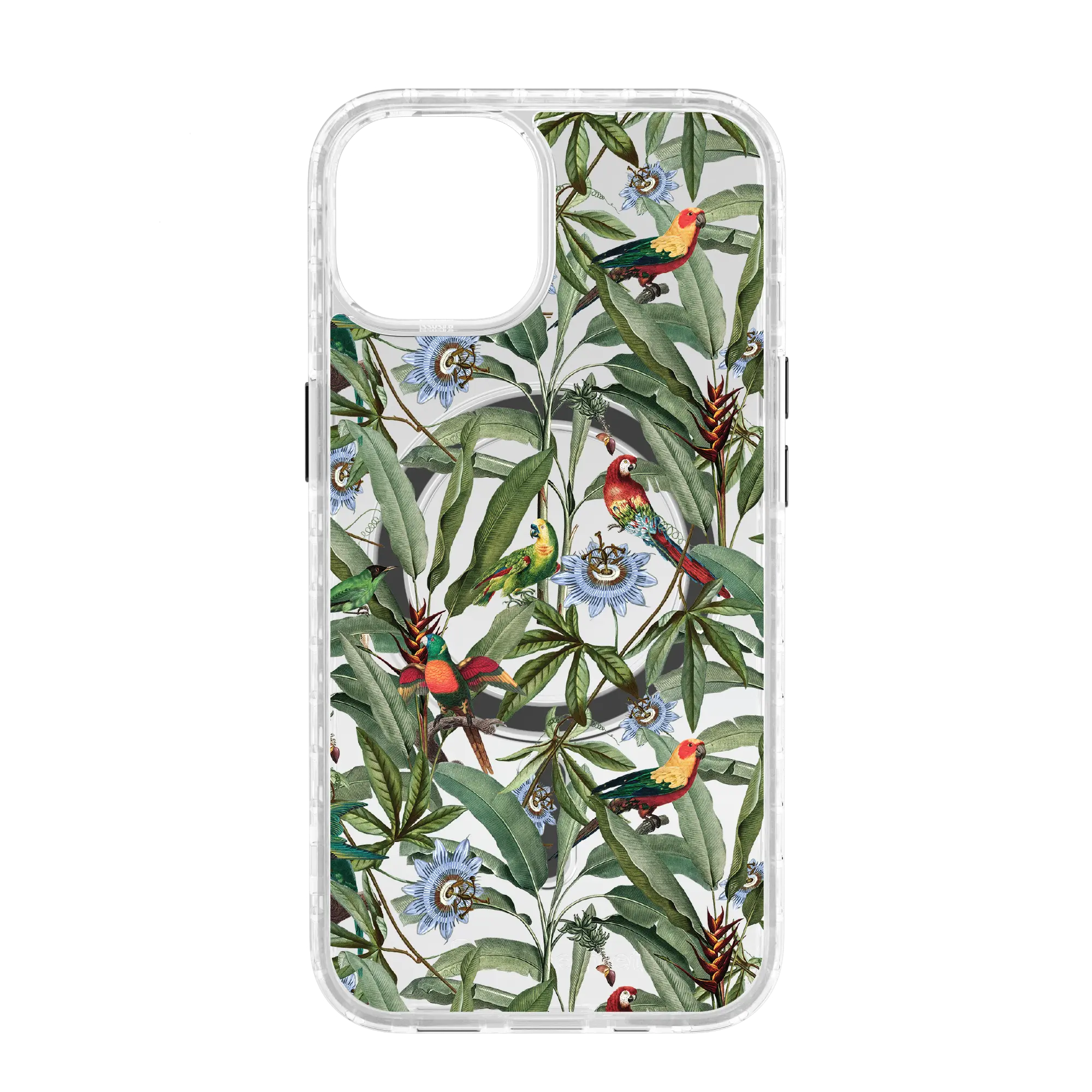 Apple-iPhone-14-Crystal-Clear Parrot Haven | Protective MagSafe Parrot Floral Case | Birds and Bees Series for Apple iPhone 14 Series cellhelmet cellhelmet