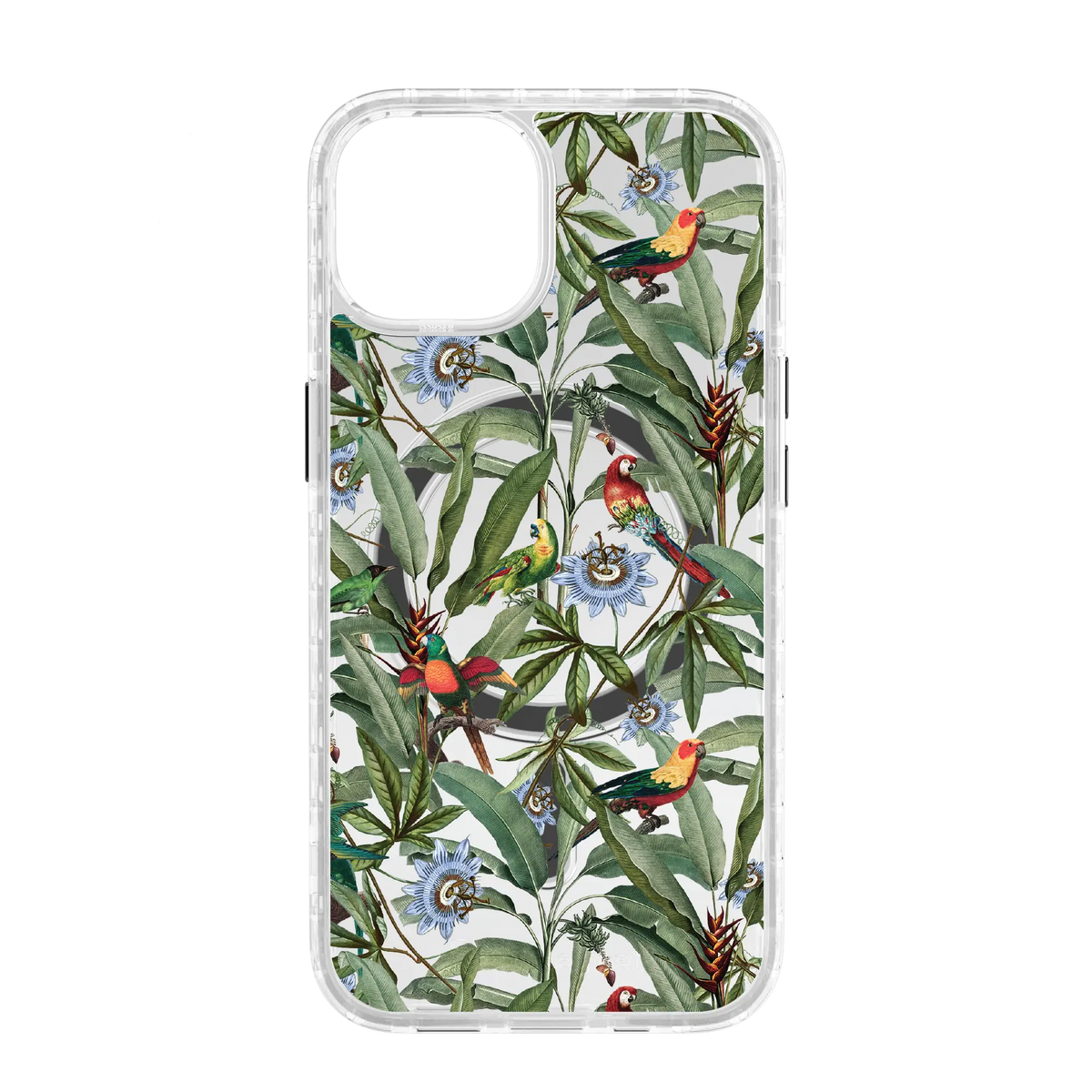 Apple-iPhone-14-Crystal-Clear Parrot Haven | Protective MagSafe Parrot Floral Case | Birds and Bees Series for Apple iPhone 14 Series cellhelmet cellhelmet