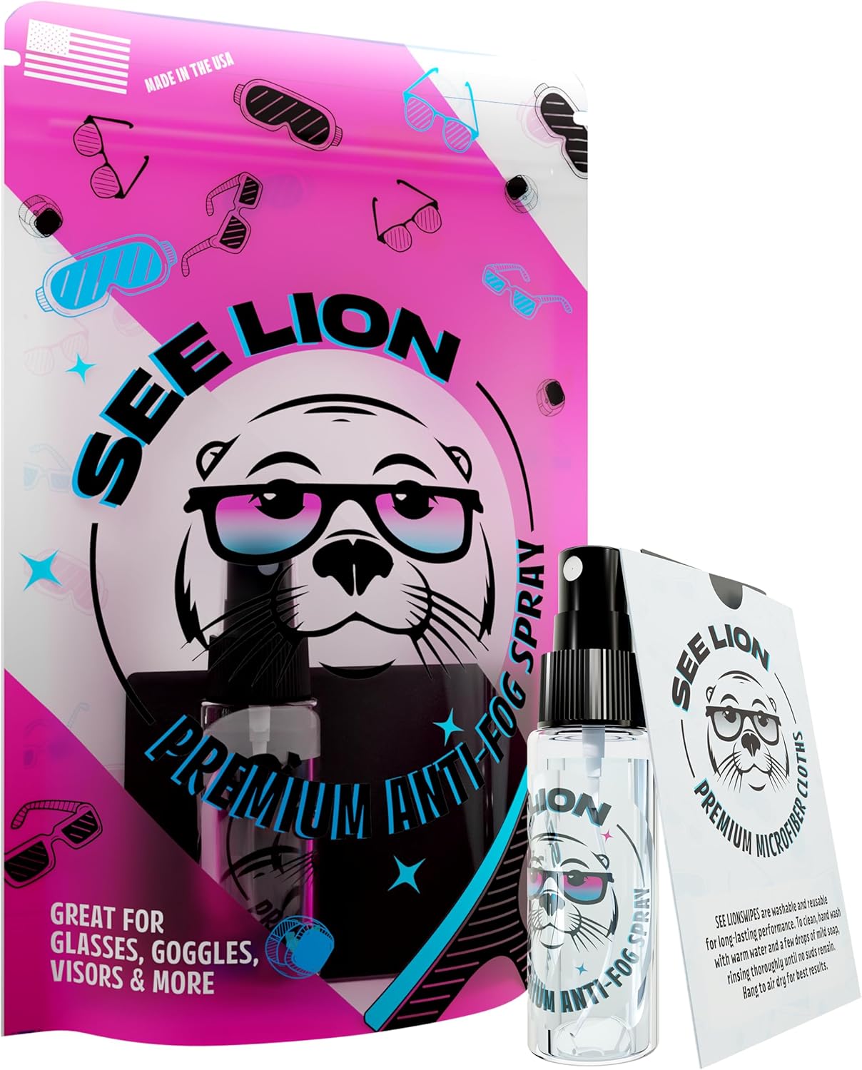 See Lion Anti Fog Spray | Long-Lasting Fog Prevention for Glasses, Goggles, Visors, Face Shields, Sunglasses | Streak-Free Formula
