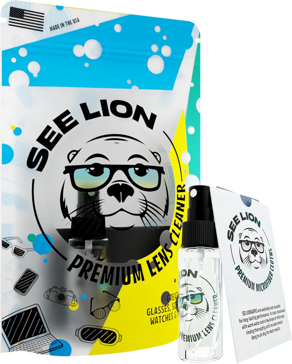 See Lion Premium Lens Cleaner Kit | Safe for Glasses, Camera Lenses, Screens, and Optics - Streak-Free Formula with Microfiber Cloth